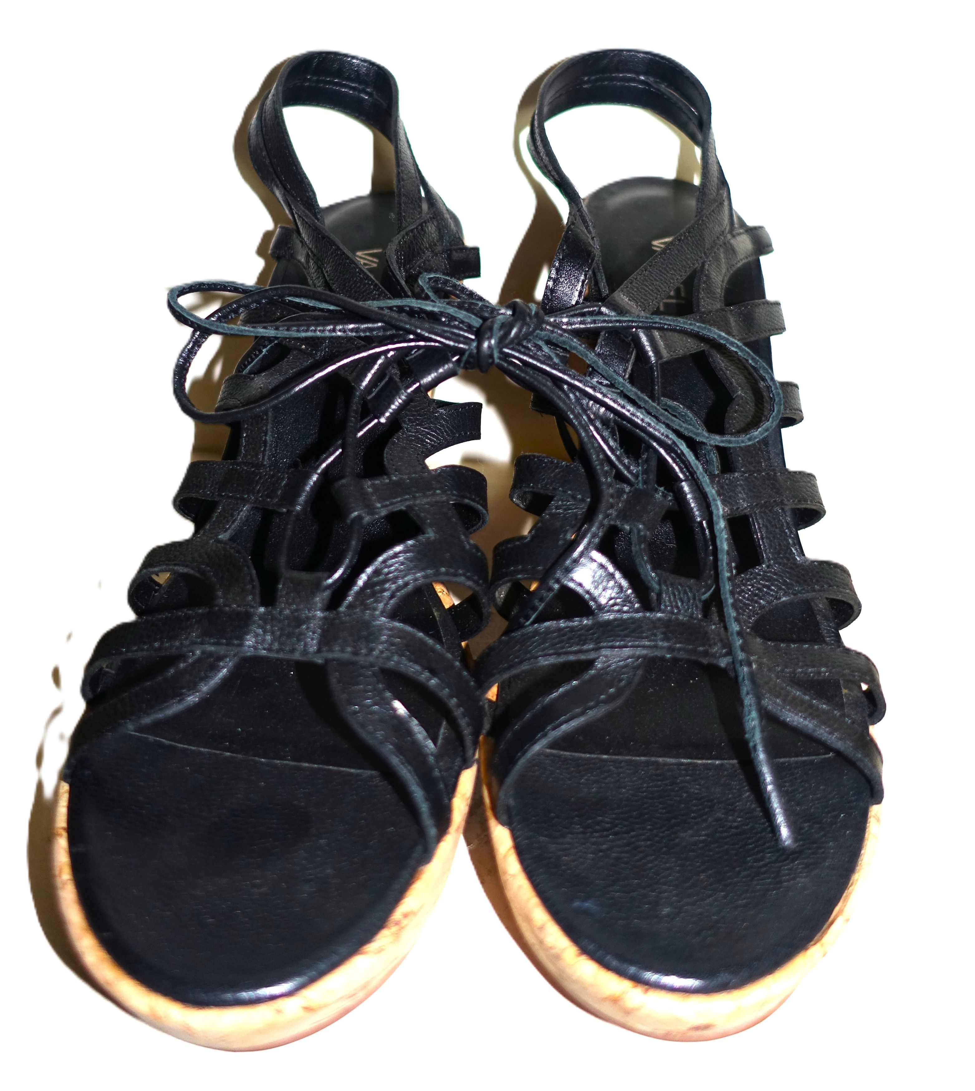 VANELI Vaneli Black Tie Up Cork Wedge Sandals 10.5 Size US 10.5 / IT 40.5 - 2 Thumbnail