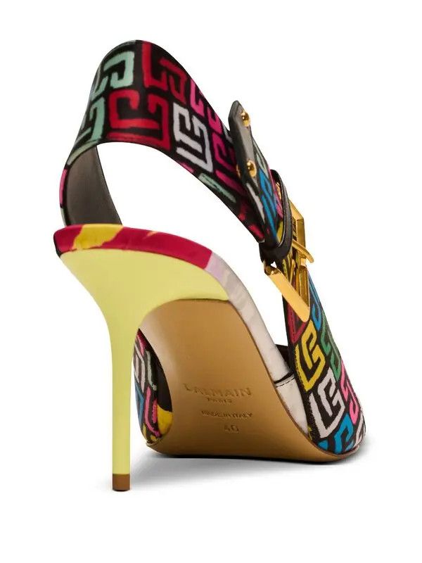 Balmain o1s1wg111225 Monogram-Print Satin Pumps in Multicolor Size US 10 / IT 40 - 3 Thumbnail
