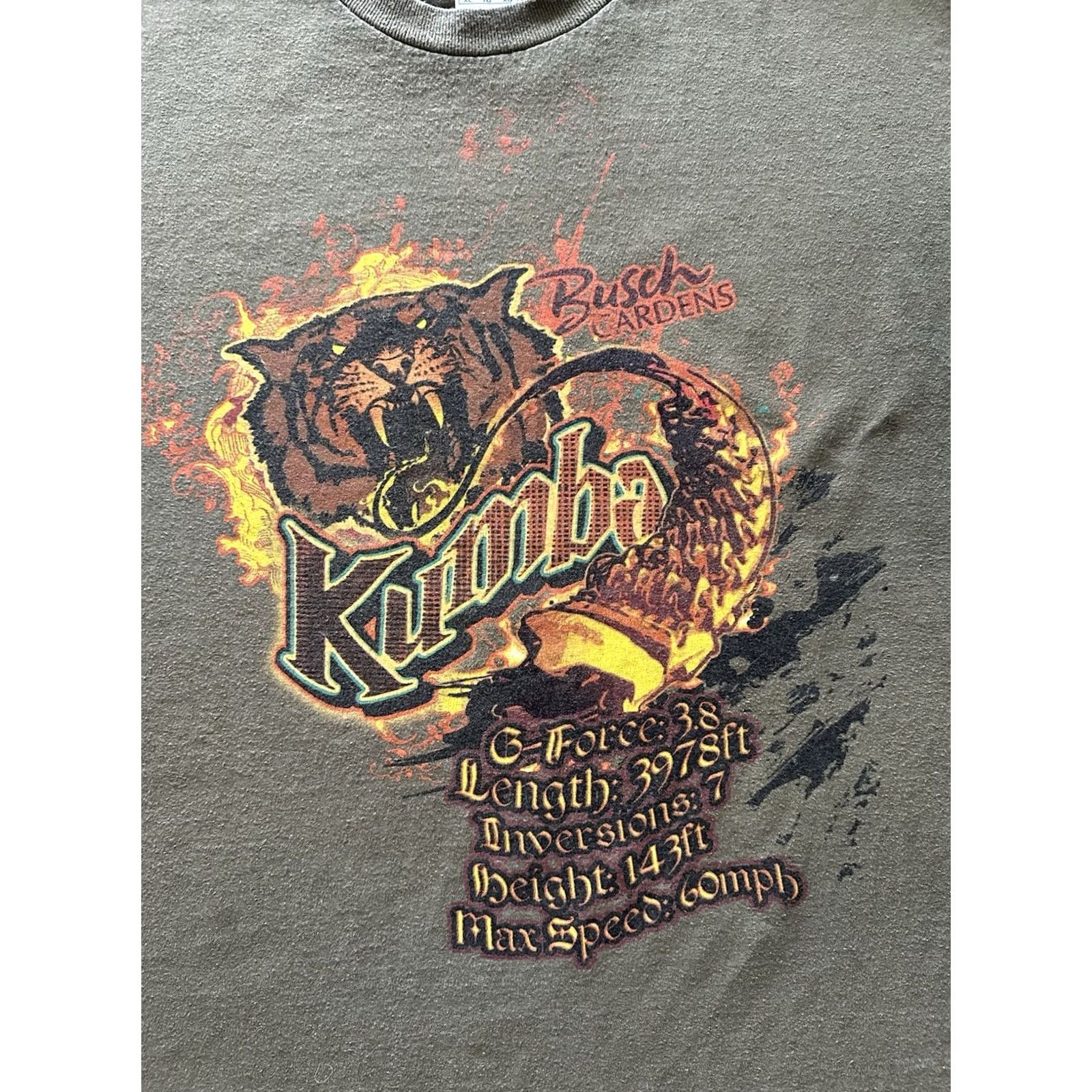 Olive VINTAGE Busch Gardens Kumba Roller Coaster Shirt Mens XL Olive Green Tee 90s Graphic Print Alstyle Size US XL / EU 56 / 4 - 2 Thumbnail