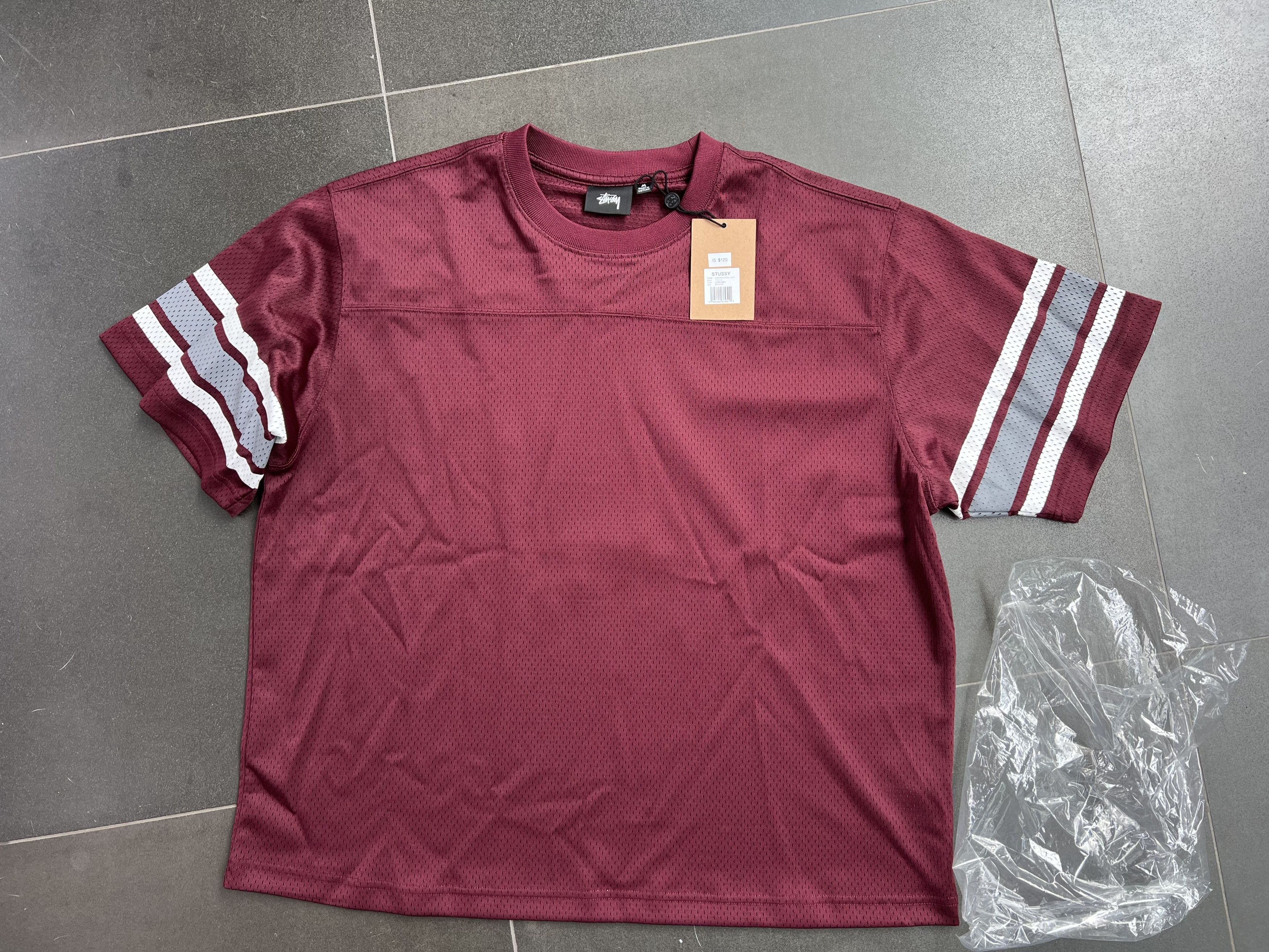 image of Stussy Surfman Mesh Football Jersey in Burgundy, Men's (Size Medium)