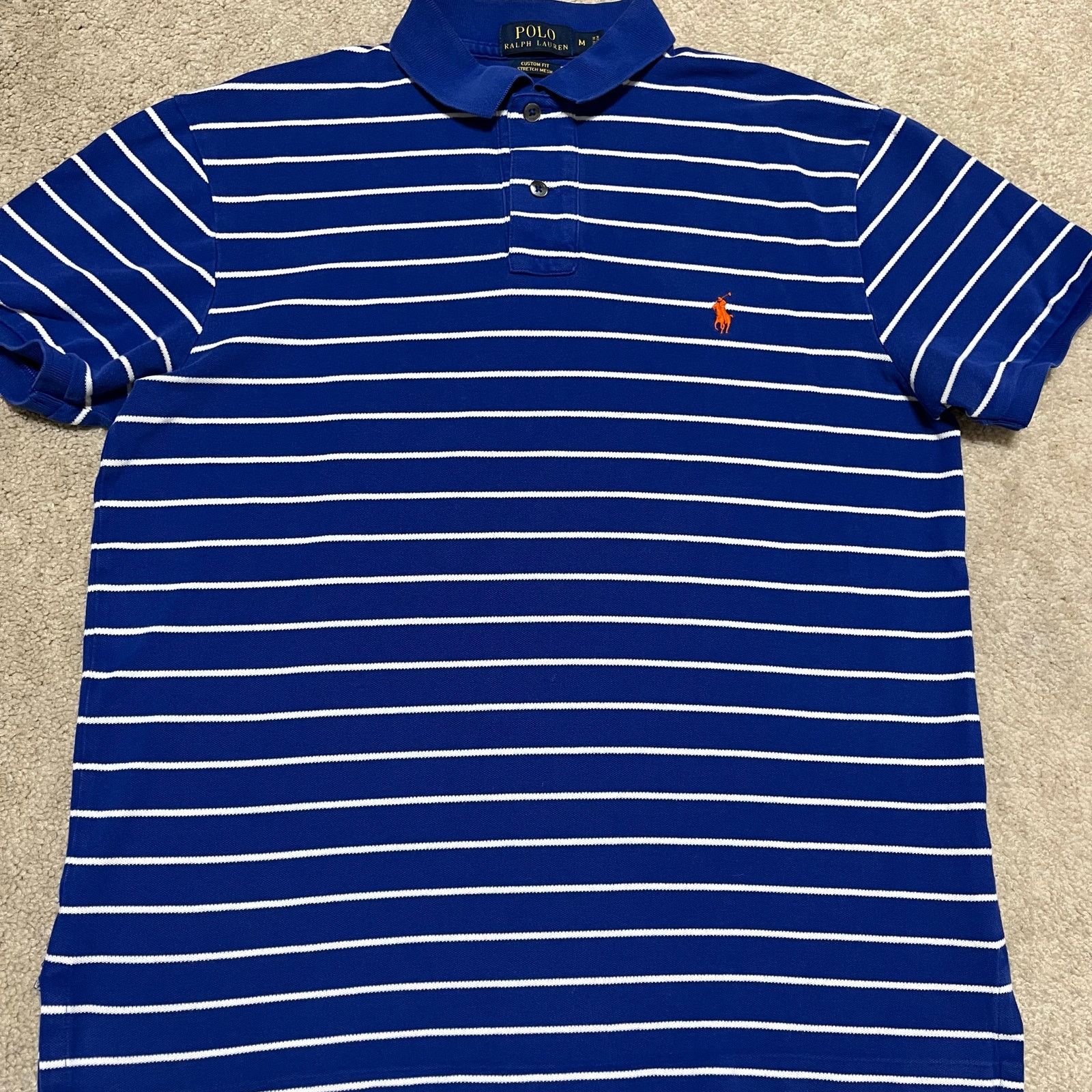 Polo Ralph Lauren Polo Ralph Lauren Orange Pony Blue Striped Polo Shirt Medium Size US M / EU 48-50 / 2 - 1 Thumbnail
