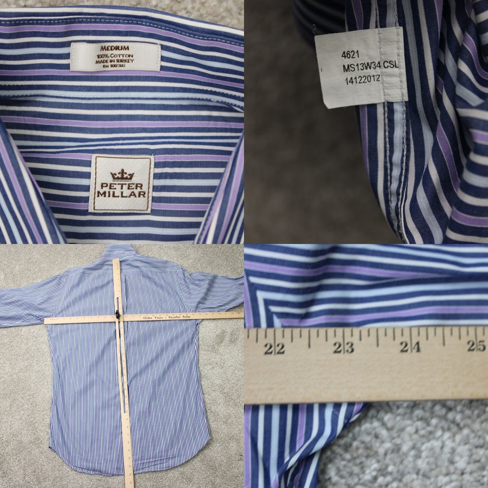 Peter Millar Peter Millar Crown Shirt Mens Medium Blue/Purple/White Striped 100% Cotton Button-Down Long Sleeve Size US M / EU 48-50 / 2 - 8 Thumbnail
