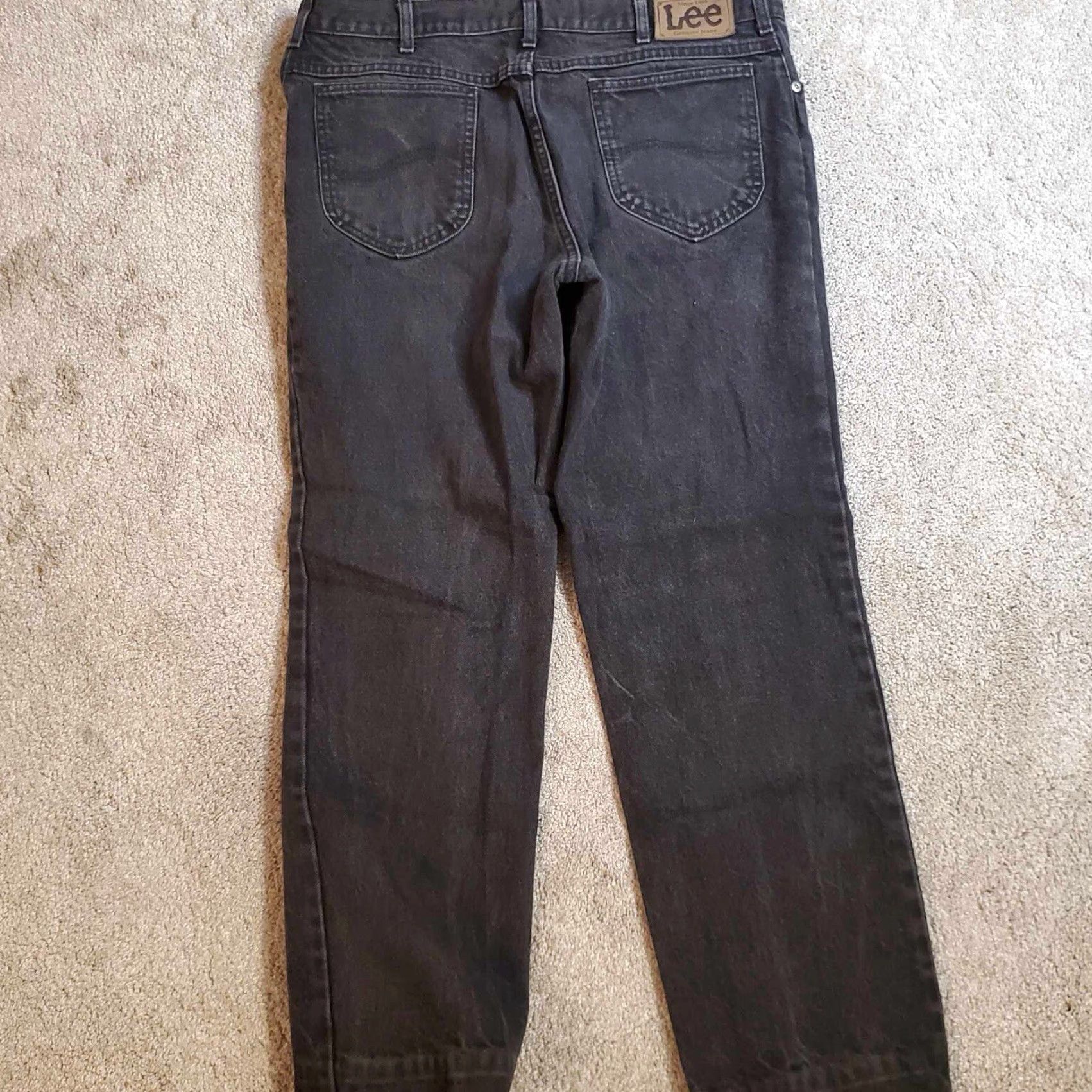 VINTAGE Lee Storm Rider Jeans Mens 36X30 Black Denim USA Made Straight Leg Hemmed
