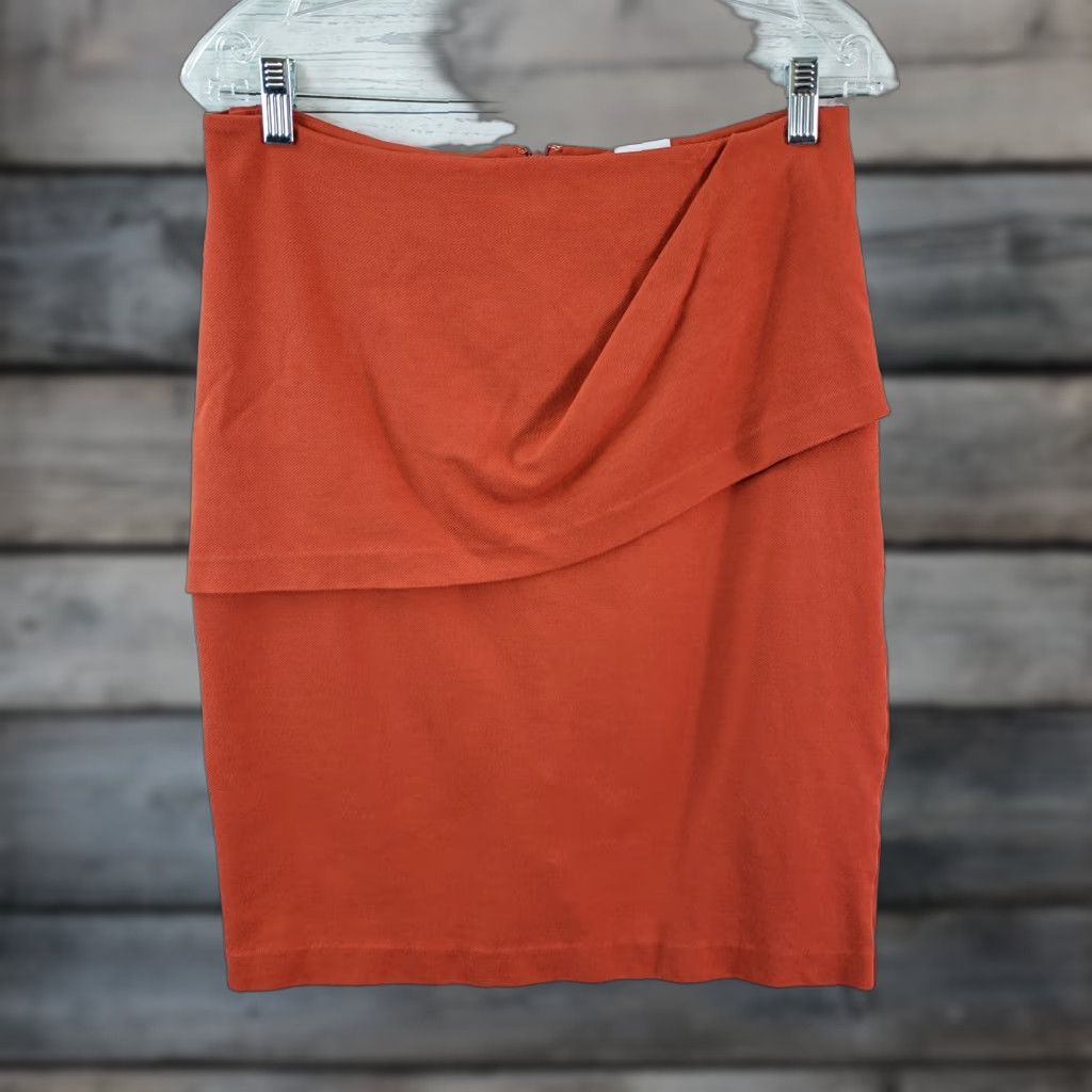 Vintage Cabi 3099 Womens Overlay Pencil Skirt Sz 8 Orange Rayon Blend Zips Skirt Mens? Size 30" / US 8 / IT 44 - 1 Thumbnail