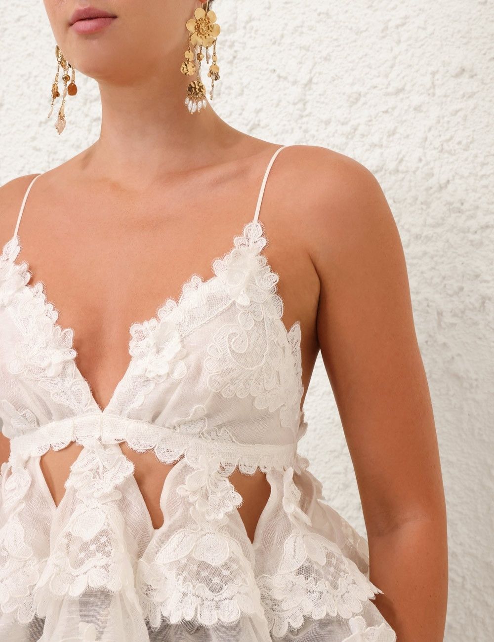 Zimmermann oc11z0925 Crush Lace Motif Tiered Top in White Size M / US 6-8 / IT 42-44 - 5 Thumbnail