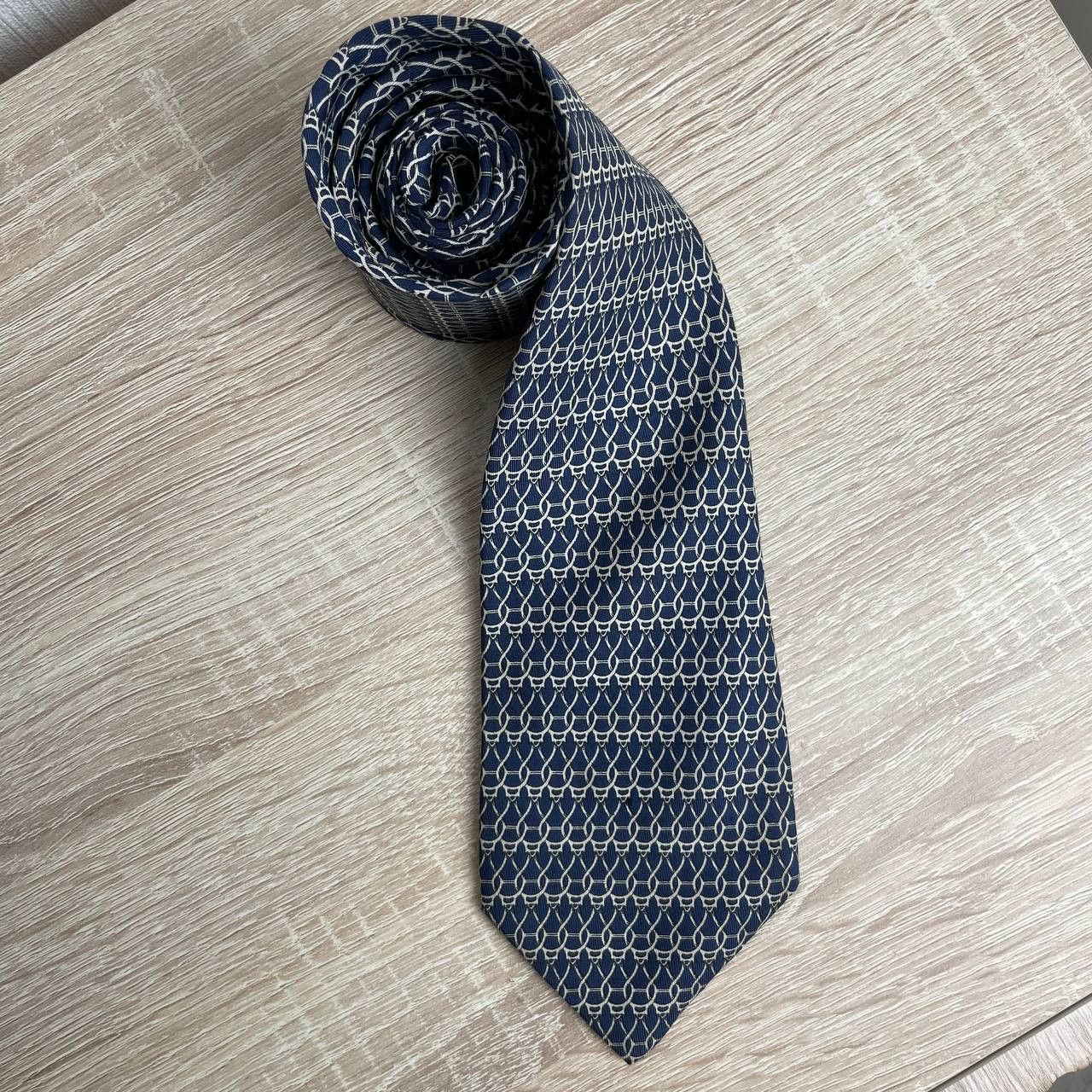 Hermes Hermes Paris Silk Tie 719 FA Chains Blue Size ONE SIZE - 2 Thumbnail