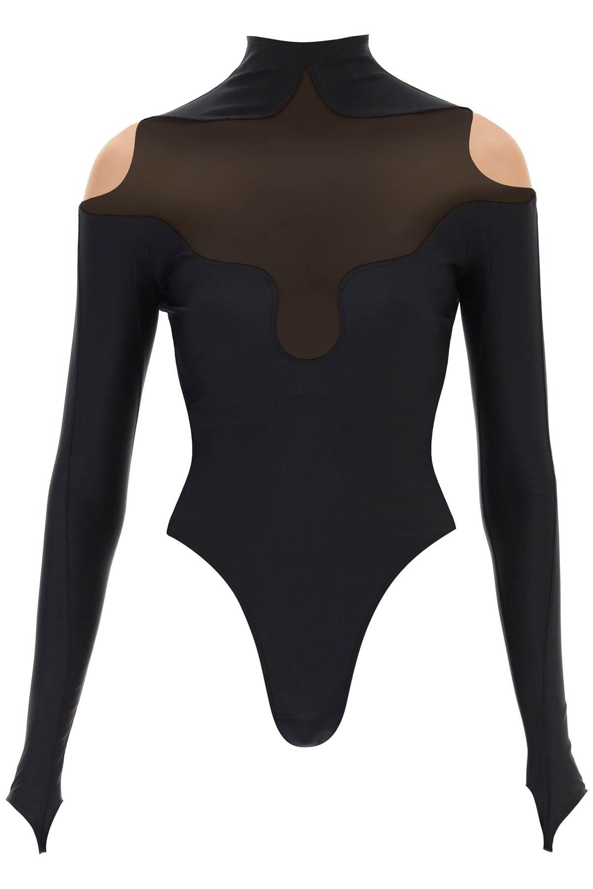 image of Mugler Long Sleeve Illusion Bodysuit, Women's (Size Small)