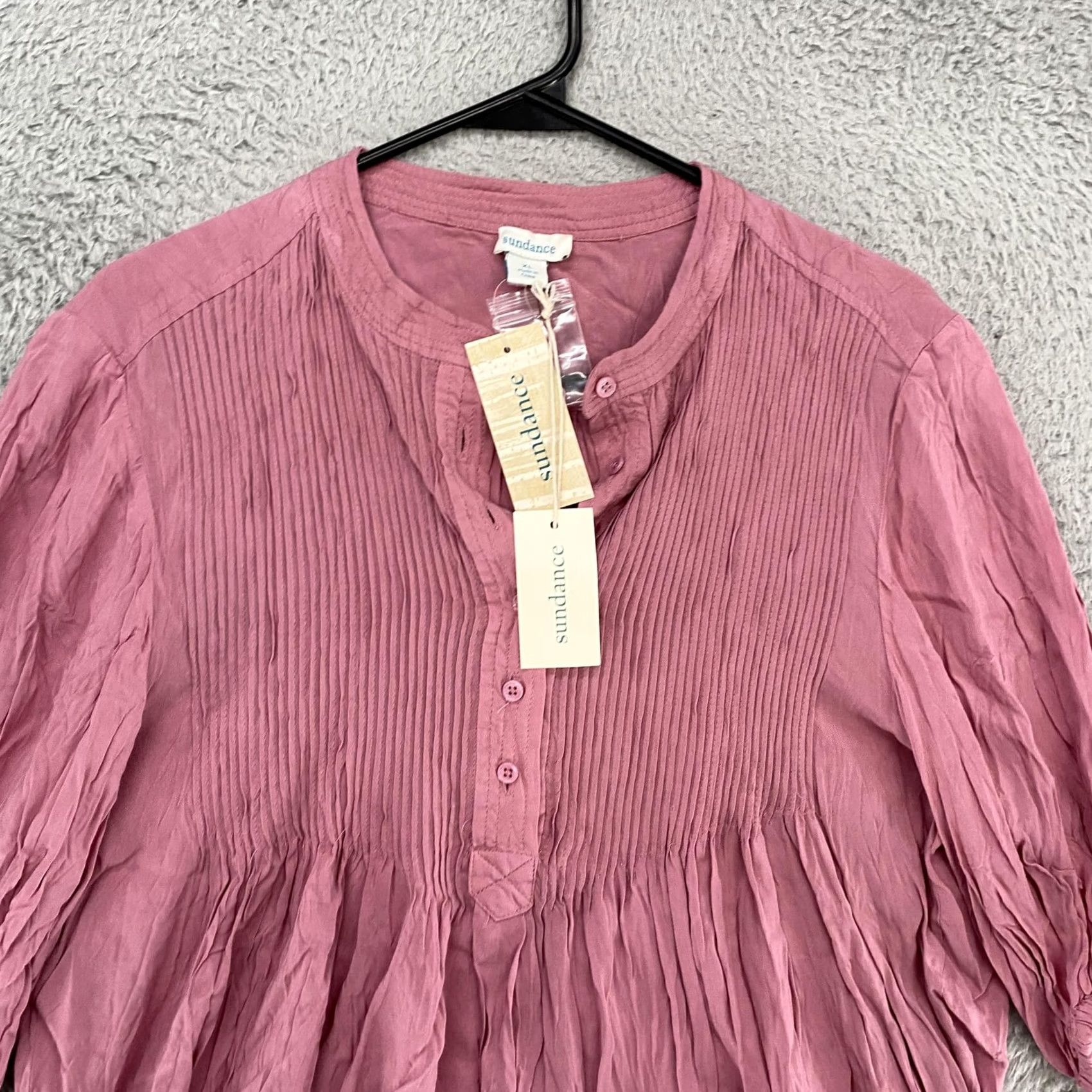 Vintage Sundance Shirt Womens XL Pink Kimberly Tunic Pintuck Henley Crinkle Rayon Top Size XL / US 12-14 / IT 48-50 - 2 Thumbnail