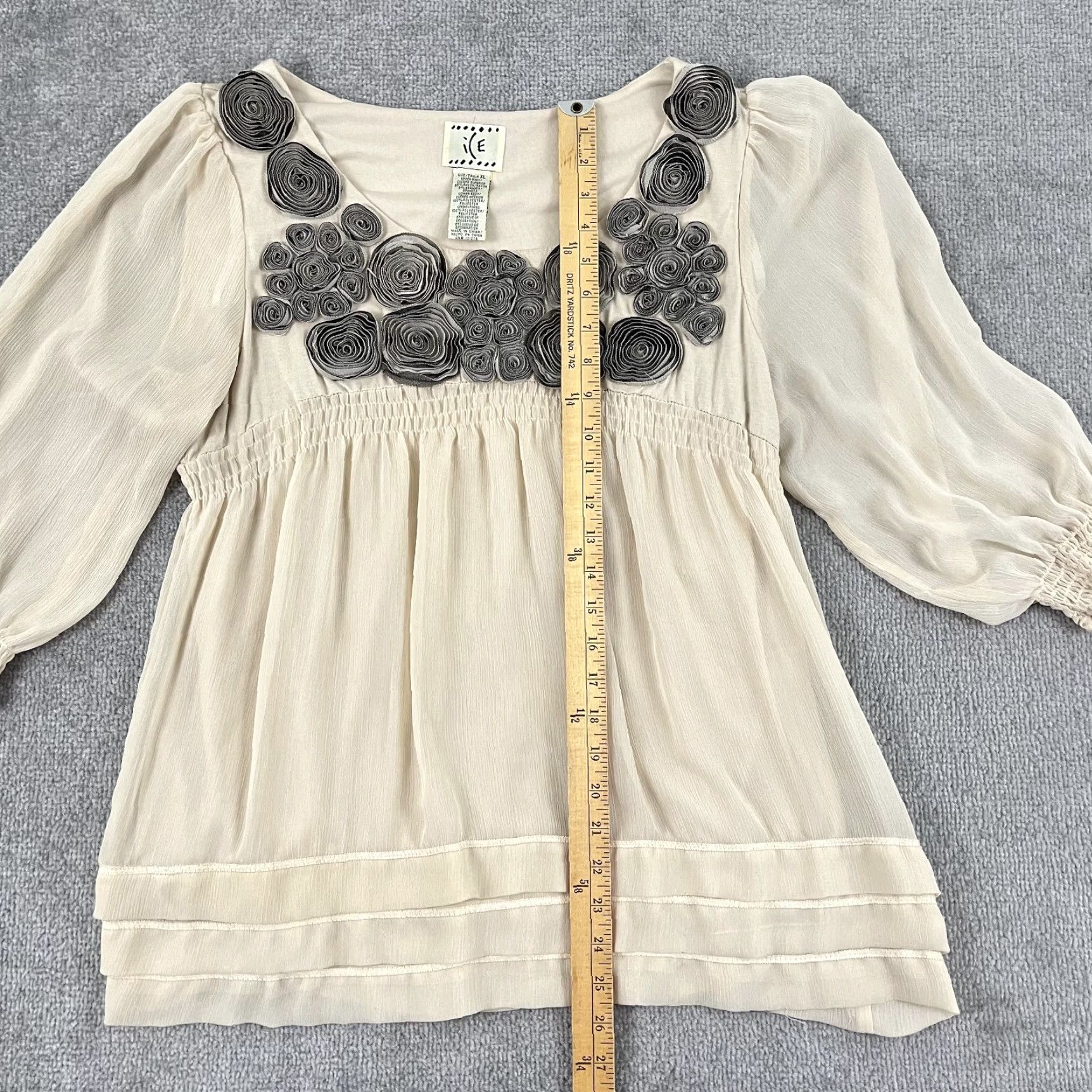 Vintage ICE Blouse Womens XL Beige Brown Sheer Chiffon Lined Boho Cottagecore Minimalist Size XL / US 12-14 / IT 48-50 - 4 Thumbnail
