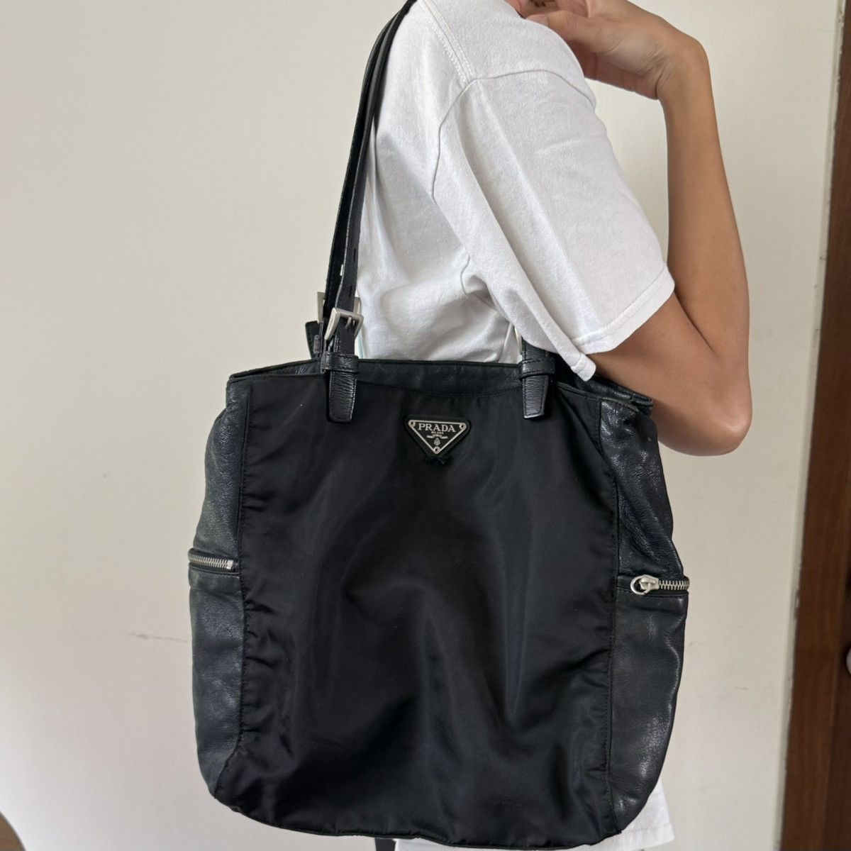 Prada Vintage Prada Tessuto Nylon Leather Tote Bag Size ONE SIZE - 7 Thumbnail
