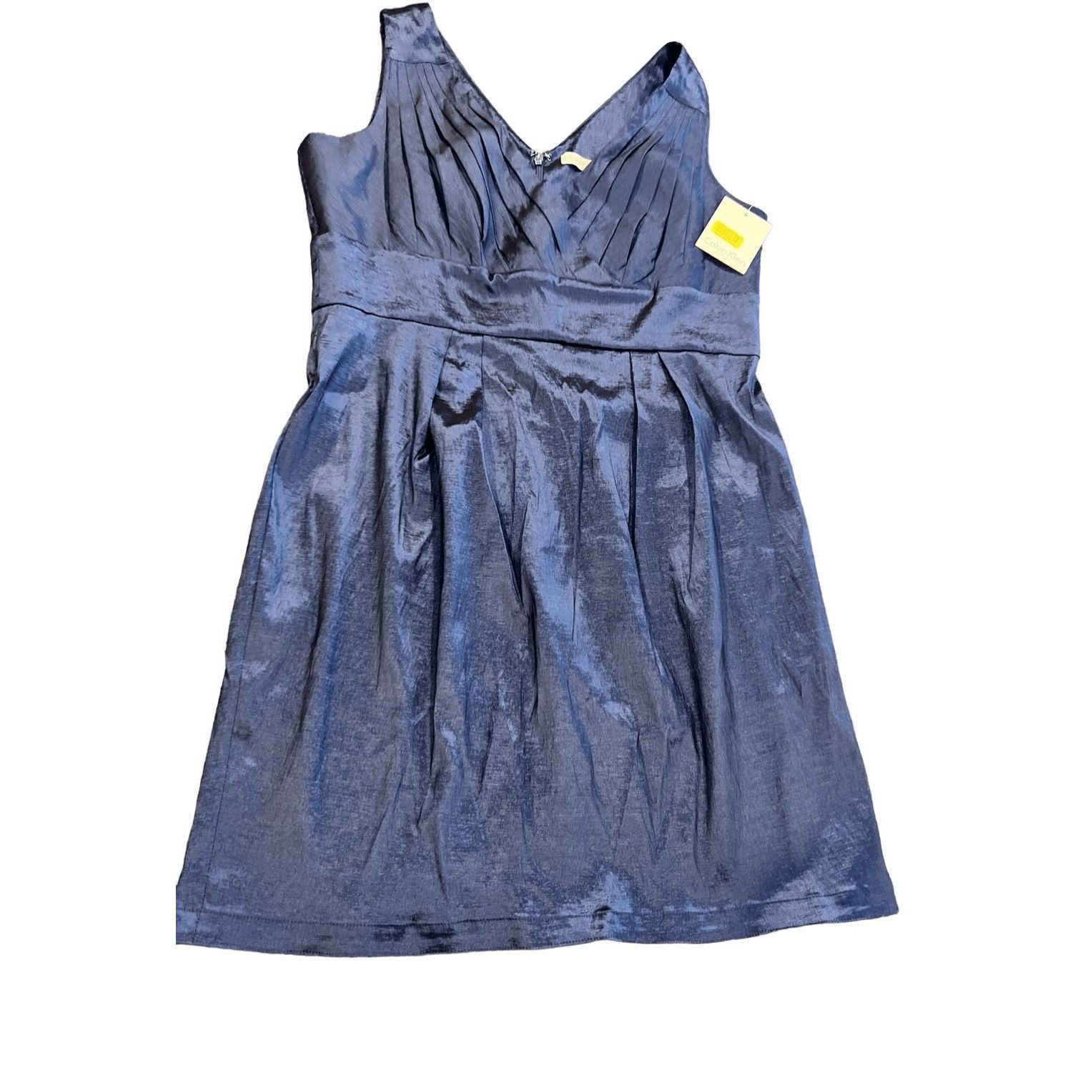 Calvin Klein Calvin Klein Women's Grey Taffeta Empire Waist Pleated Dress Size L / US 10 / IT 46 - 7 Thumbnail