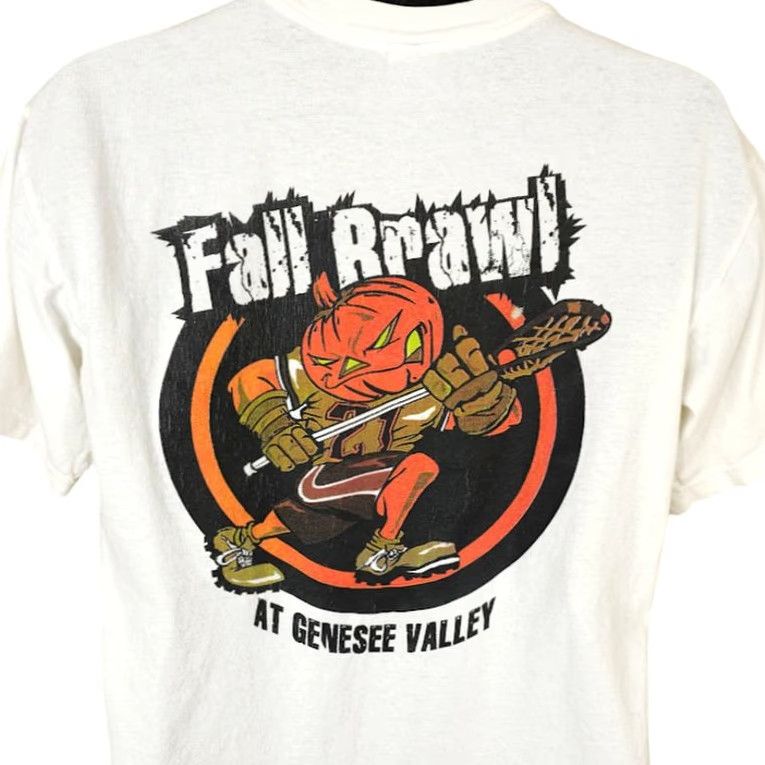 Gildan VINTAGE Lacrosse Fall Brawl T Shirt Mens Size Medium White Y2K Genesee Valley Halloween Pumpkin Size US M / EU 48-50 / 2 - 4 Thumbnail