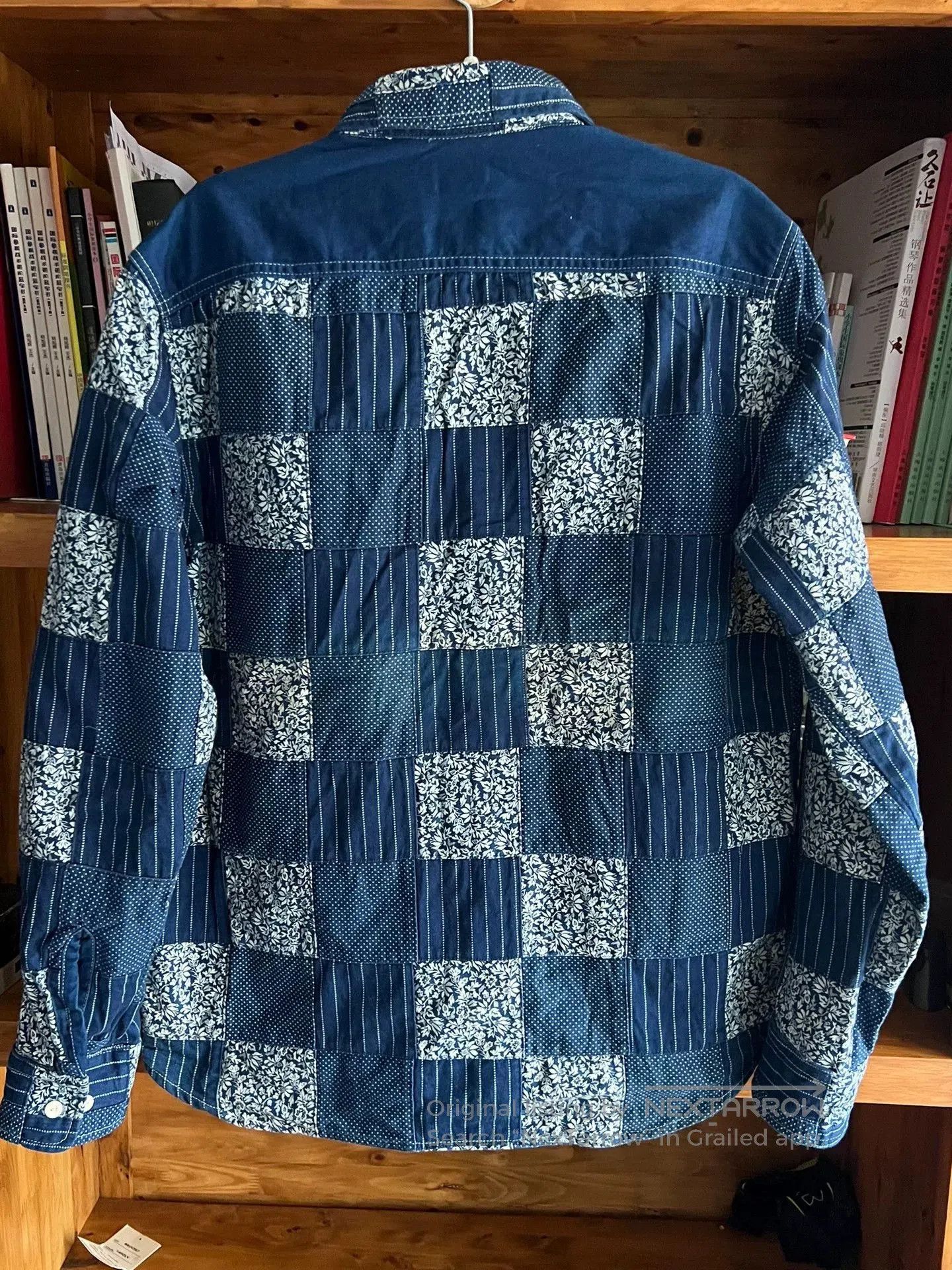 Japanese Brand blue patchwork shirt with traditional dyeing. Size US L / EU 52-54 / 3 - 7 Thumbnail