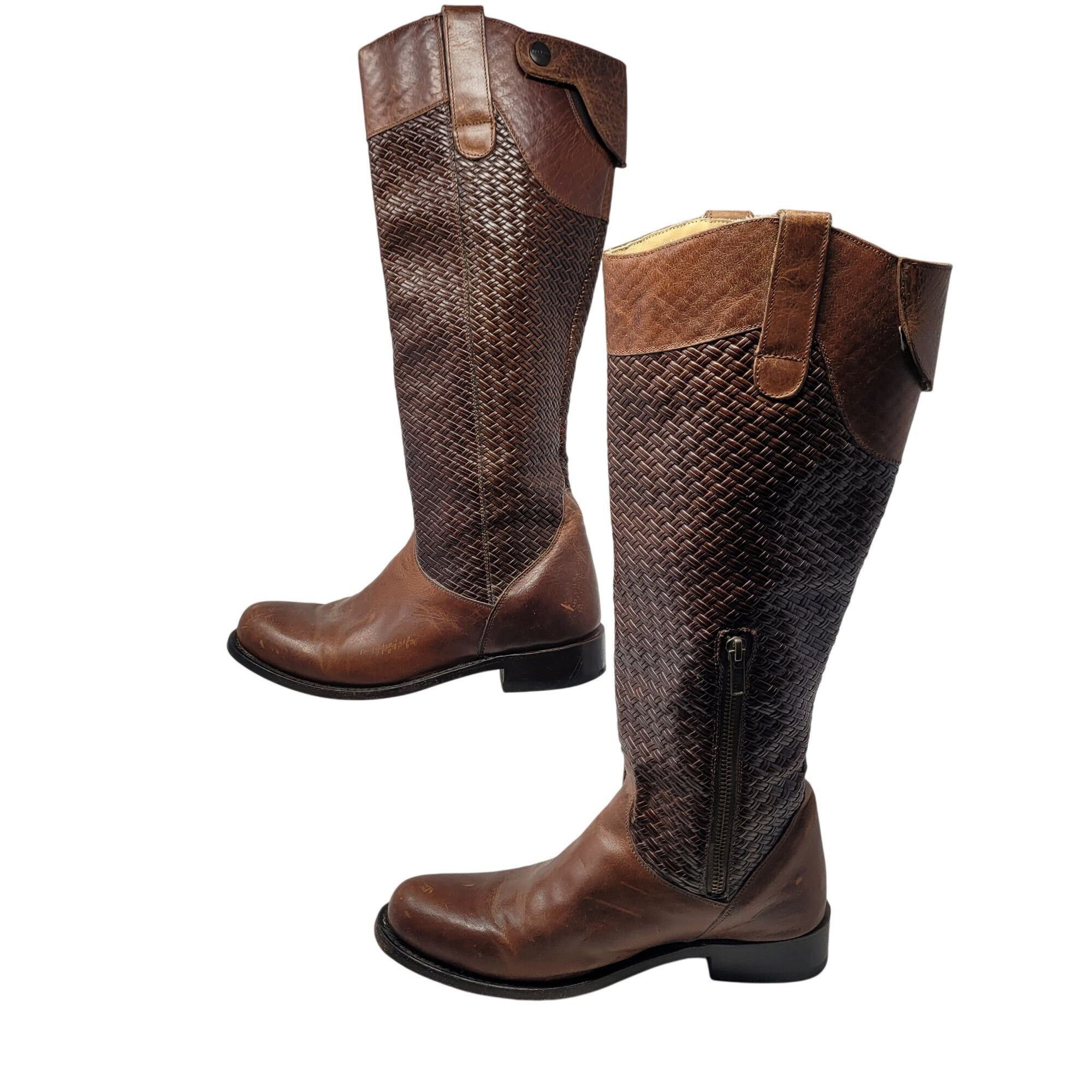 Stetson Vtg Stetson Knee-High Brown Woven Leather Equestrian Boots S Size US 8.5 / IT 38.5 - 6 Thumbnail
