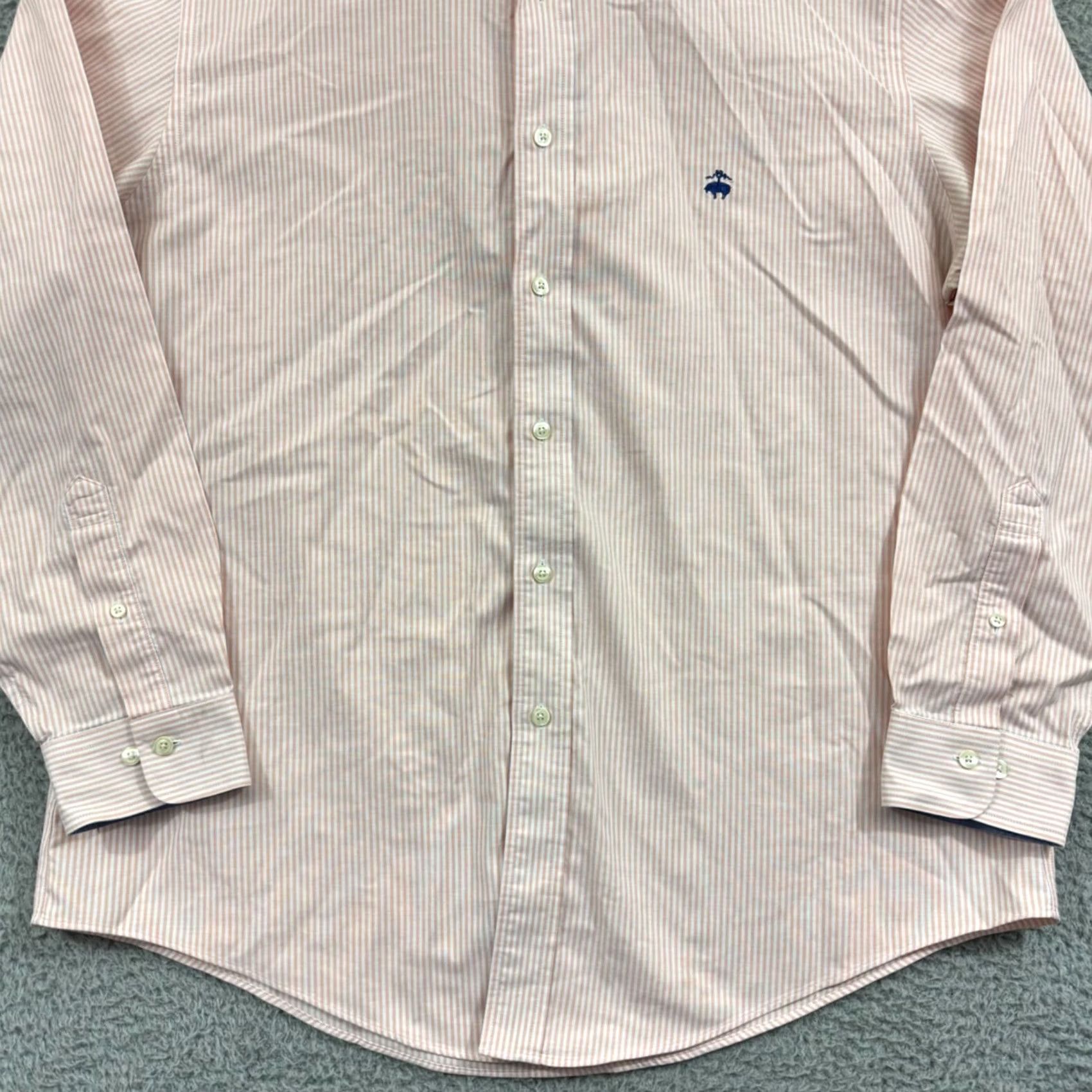 Brooks Brothers Brooks Brothers Shirt Men's XL Salmon Striped Supima Oxford Button Long Sleeve Size US XL / EU 56 / 4 - 2 Thumbnail