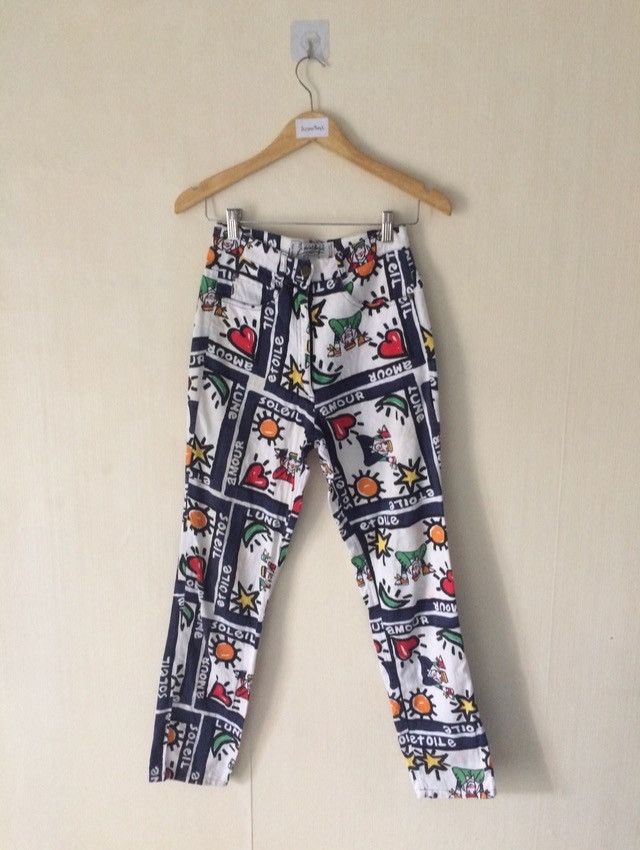 image of Jean Charles De Castelbajac Printed Pants in White/Blue, Women's (Size 26)
