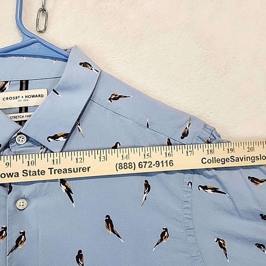 Vintage Crosby & Howard Stretch Light Blue Mens L Button-Down Shirt Bird Parrot Dress LS Slim Cotton Woven Casual Wear Size 42R - 7 Thumbnail