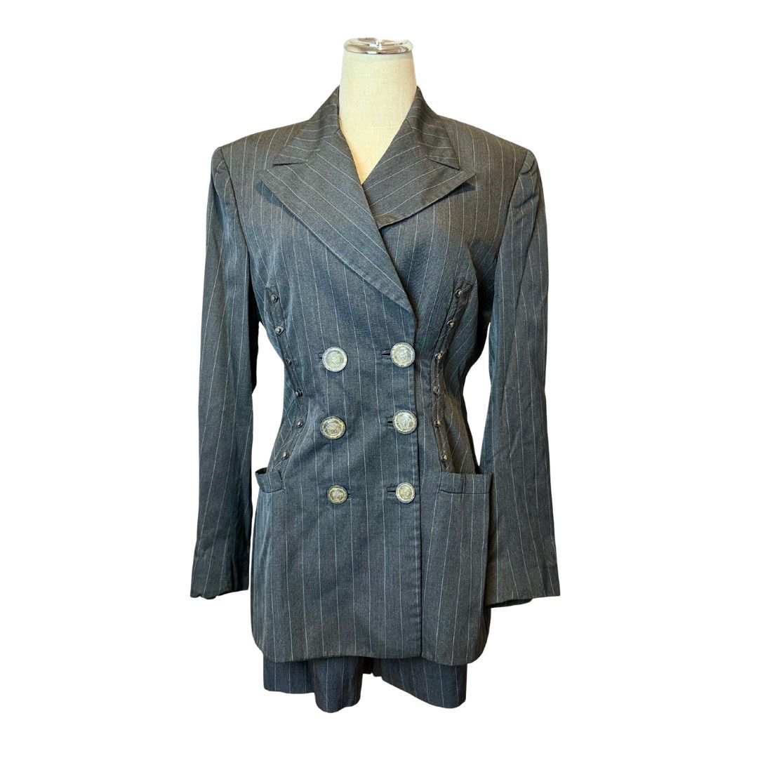 Versace Gianni Versace 1995 Runway Gray Pinstripe Pants Suit Size M / US 6-8 / IT 42-44 - 1 Thumbnail