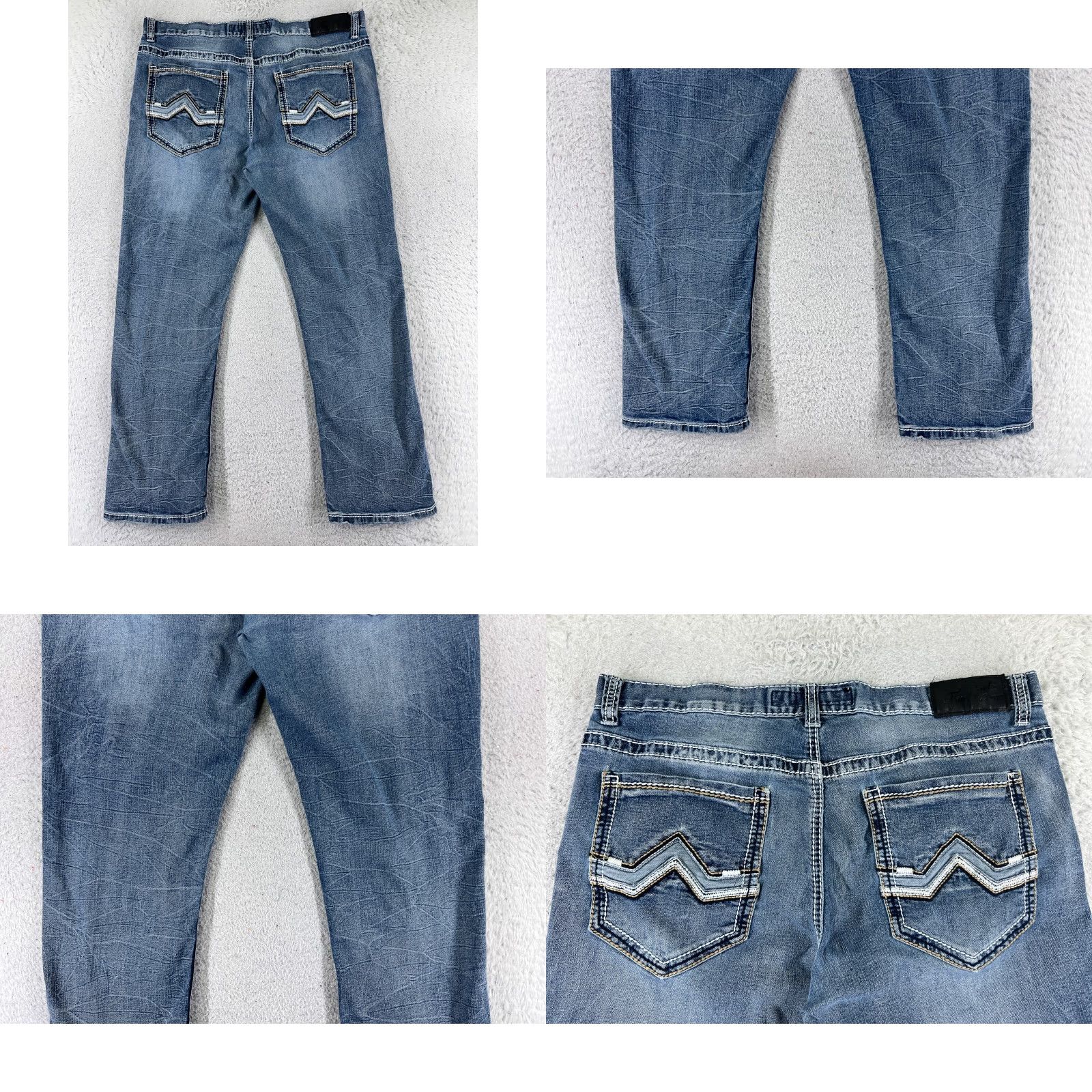 Vintage True Luck Jeans Adult 34 Blue Denim Straight 34x28 Cotton Blend Embroidered 5-Pocket Mens Regular Blue Jeans 34 Mens Size US 34 / EU 50 - 9 Thumbnail
