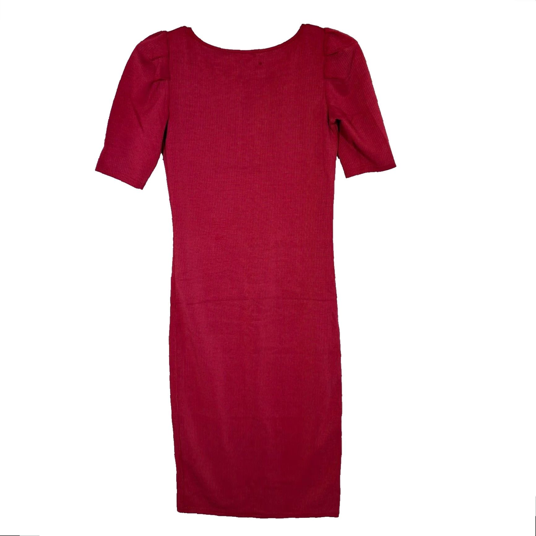 Betsey Johnson Betsey Johnson Bodycon Dress Womens Medium Maroon Ribbed Short Sleeve Pullover Knit Casual Party/Cocktail Size 32" / US 10 / IT 46 - 2 Thumbnail