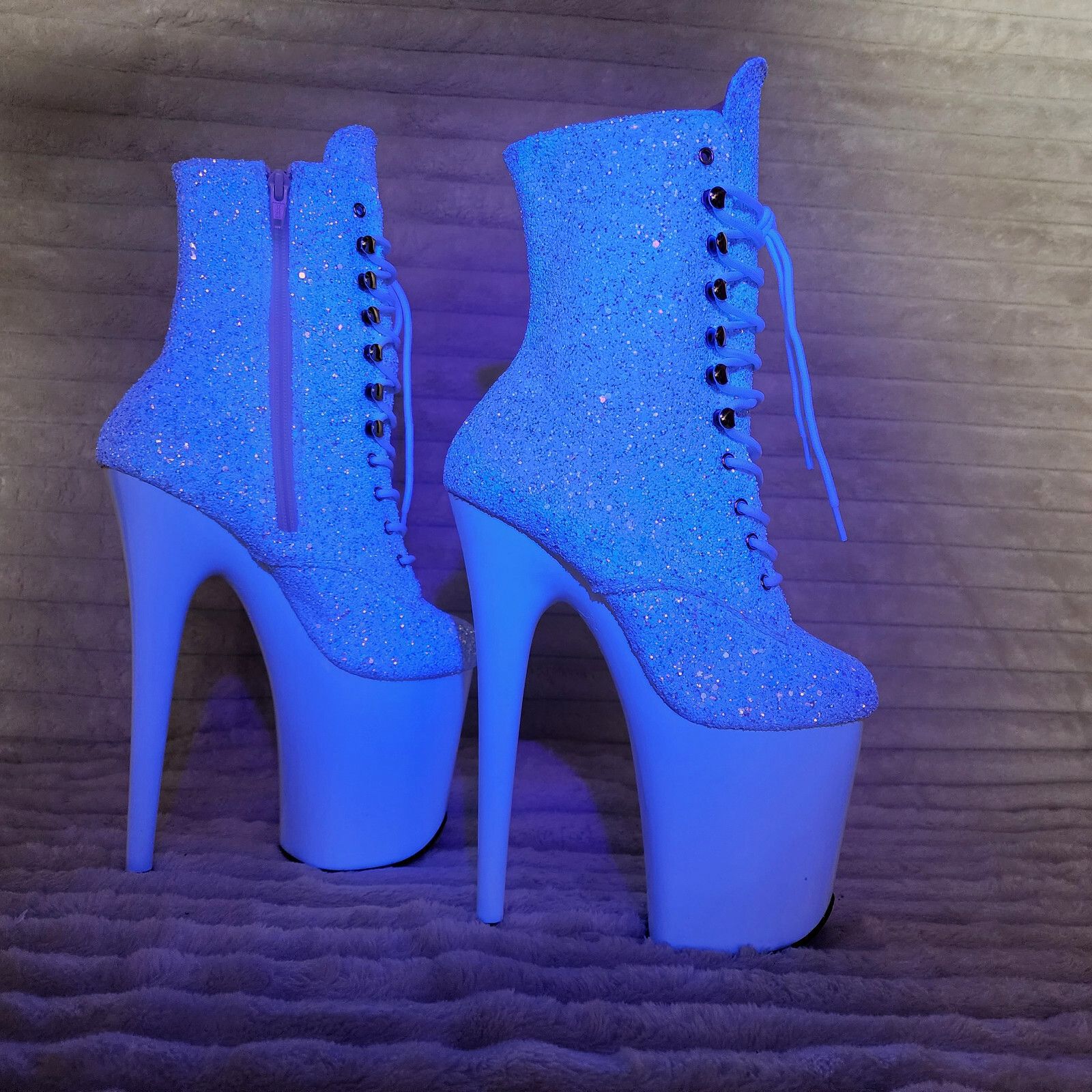 Other Flamingo White Ice UV Glitter 8" Heel Platform Ankle Boots U Size US 9 / IT 39 - 8 Thumbnail