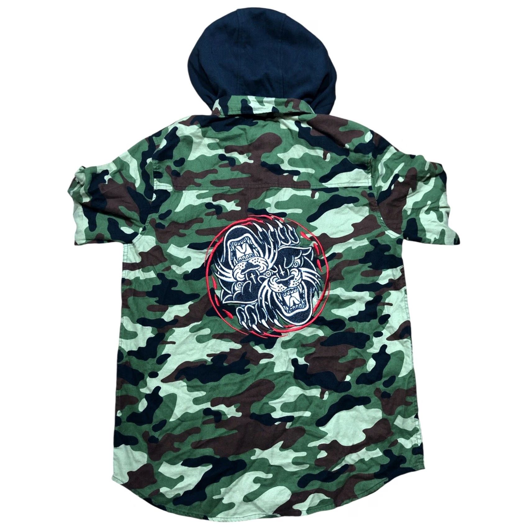 Vintage Lurking Class Panther Camo Hooded Button Front Long Sleeve Shirt Mens Medium Green Size US M / EU 48-50 / 2 - 4 Thumbnail
