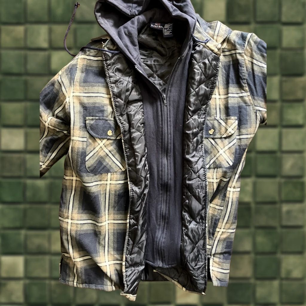 Bugle Boy VINTAGE Bugle Boy Plaid Quilted Lined Flannel Shirt Jacket Zip Hoodie M Mens Shacket Size US M / EU 48-50 / 2 - 1 Thumbnail