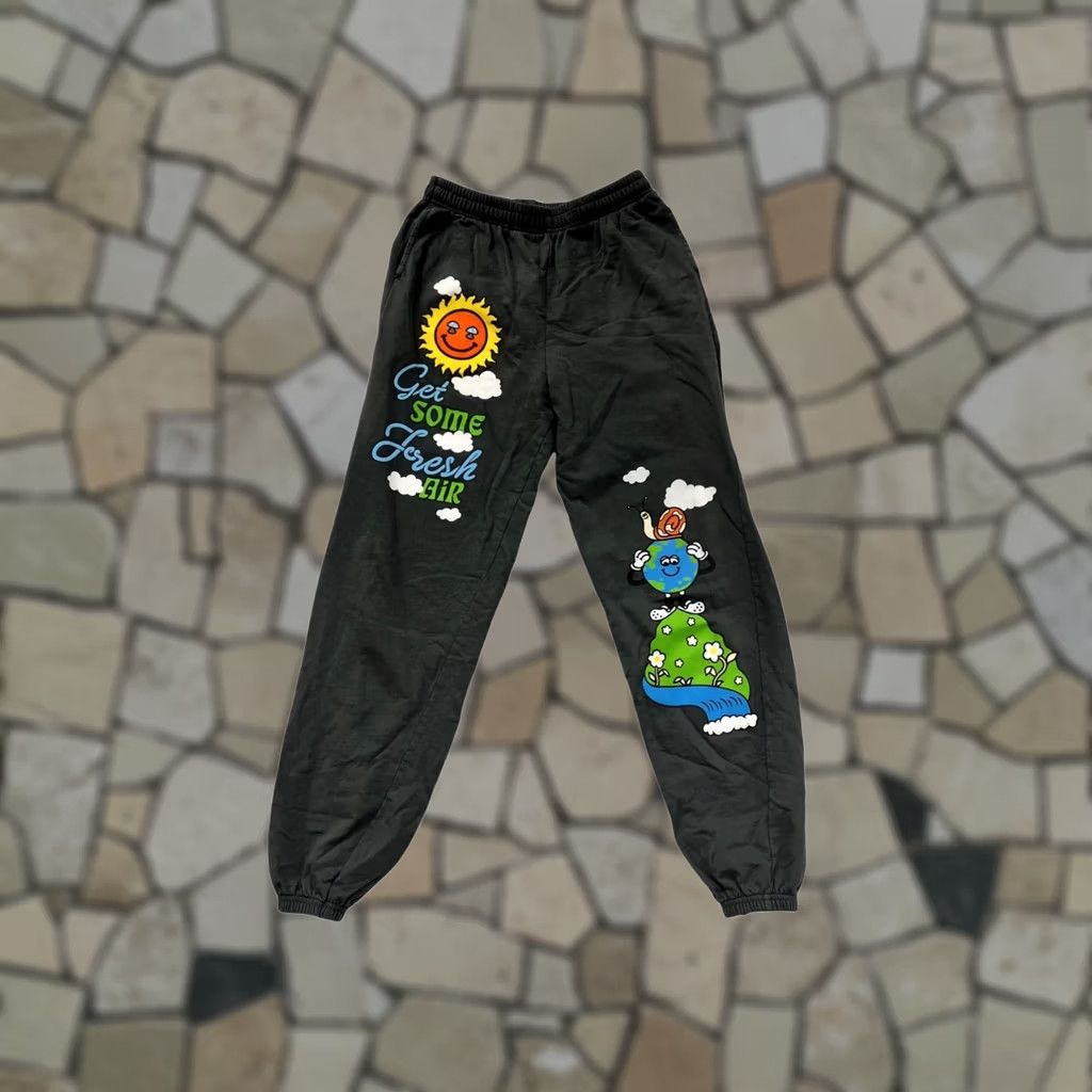 Fanci Club Fan Club Jogger Pants Women Medium Black Get Some Fresh Air Print Elastic Waist 8319 Size 32" / US 10 / IT 46 - 1 Thumbnail