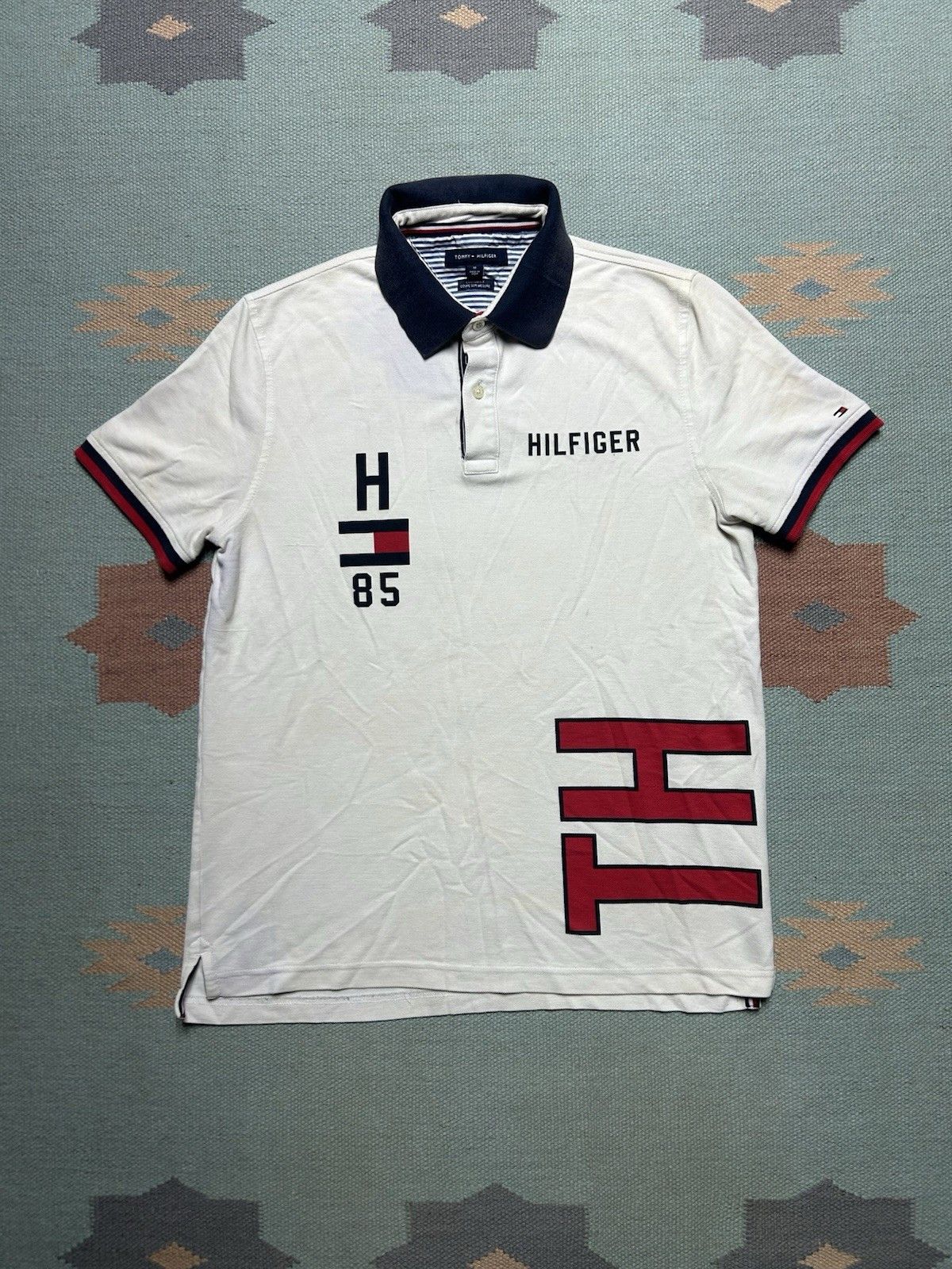 Vintage Tommy Hilfiger polo shirt flag spell out logo streetwear med Size US M / EU 48-50 / 2 - 1 Thumbnail