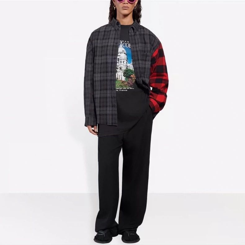 Balenciaga Balenciaga SS21 Black and Red Plaid Patchwork Embroidered l Size US XS / EU 42 / 0 - 8 Thumbnail