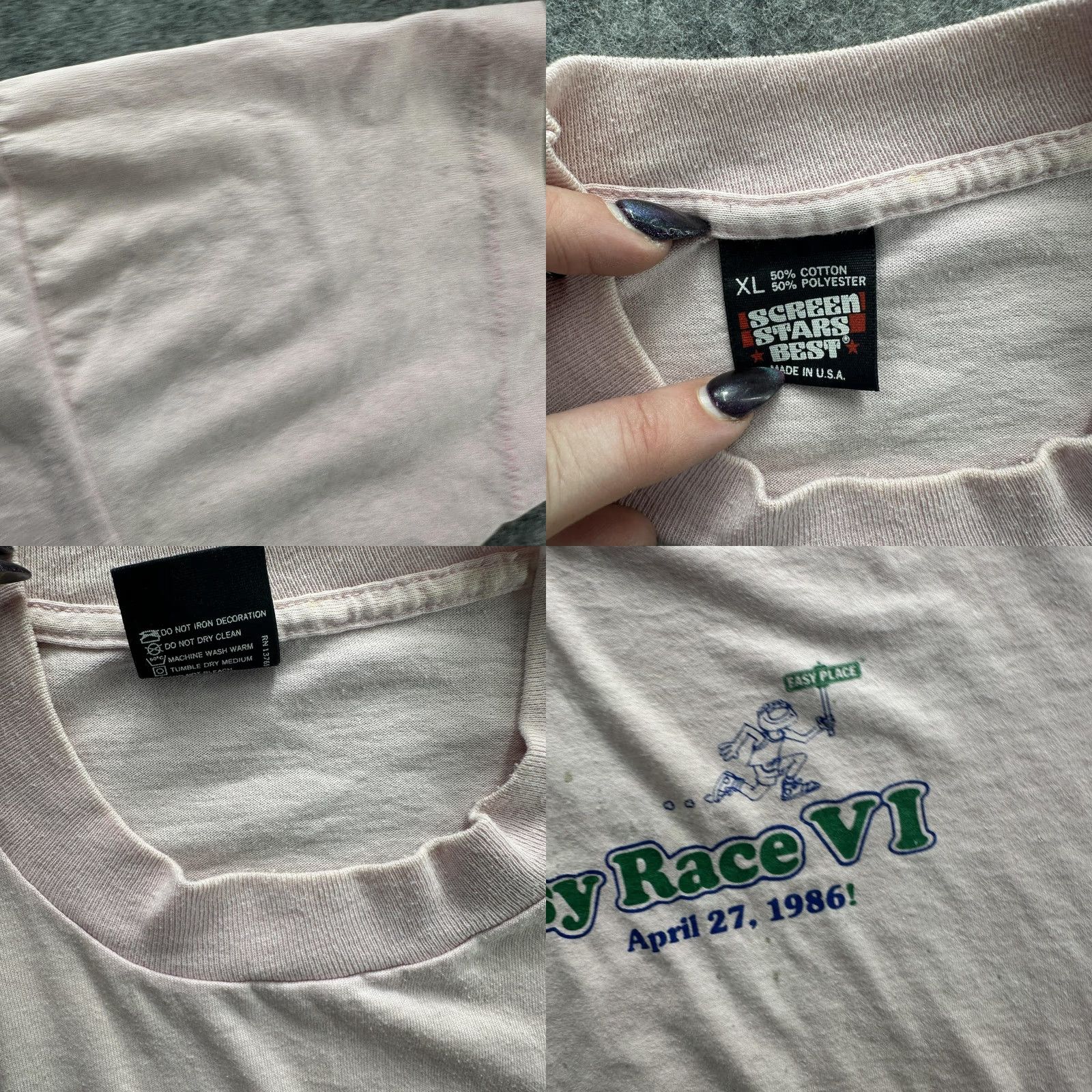 Vintage VINTAGE Screen Stars BestEasy Race VI Shirt Mens XL Pink 1986 Running Graphic Tee Made USA 80s Mens XL Pink Graphic Print 80s Sports Racing Tee Size US XL / EU 56 / 4 - 8 Thumbnail