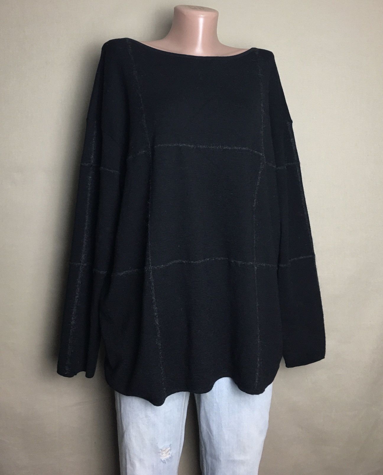 Annette Gortz Annette Gortz Black Merino Wool Mohair Trim Jumper Size L Size L / US 10 / IT 46 - 1 Thumbnail
