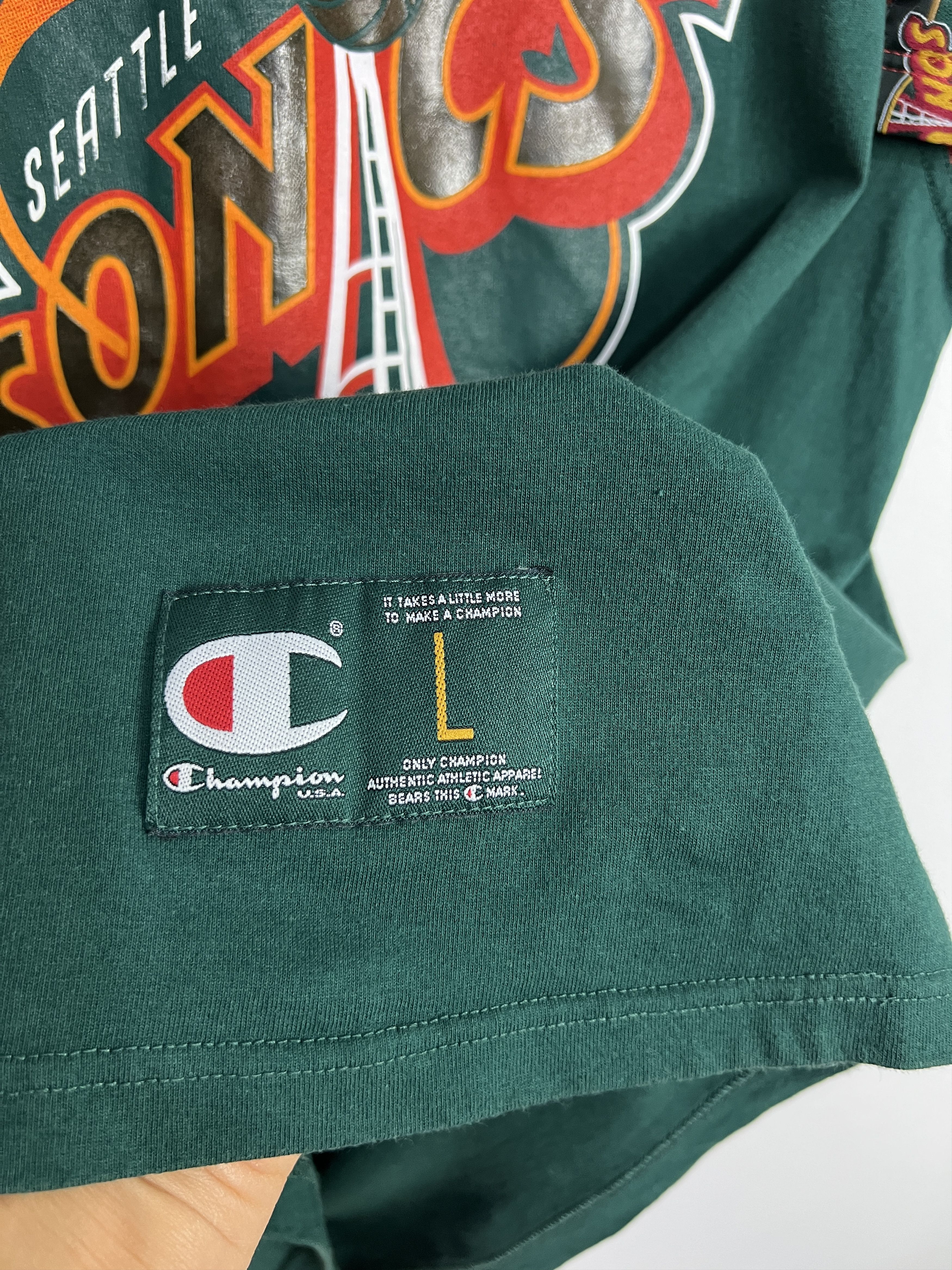 Champion Vintage Seattle Super Sonics Warm Up Jersey Over Print Shirt Size US L / EU 52-54 / 3 - 5 Thumbnail