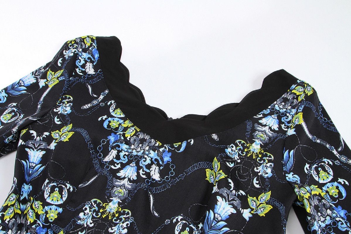 Other Black floral designer retro dresses with sleeves Size L / US 10 / IT 46 - 2 Thumbnail