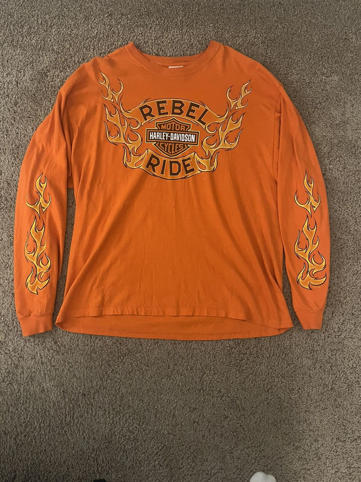 Vintage Harley Davidson Long Sleeve Orange Flame Fire Motercycle 