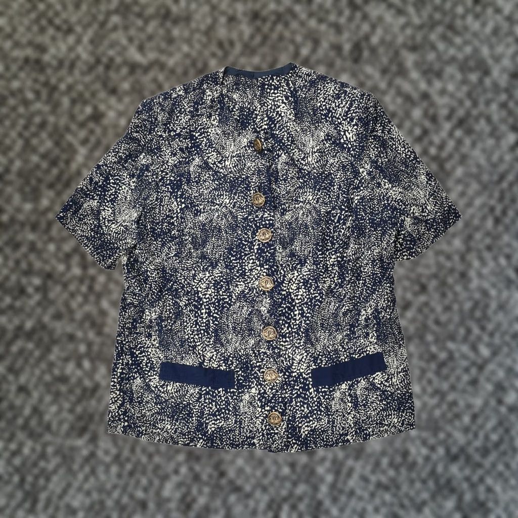 Vintage VINTAGE Womens Short Sleeve Shirt Blouse UK 18 XL Blue Spotted X207 Size XL / US 12-14 / IT 48-50 - 1 Thumbnail