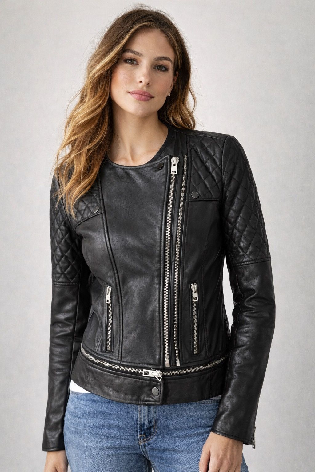 Allsaints All Saints Black Leather Jacket with Quilted Sleeves Size S / US 4 / IT 40 - 1 Thumbnail