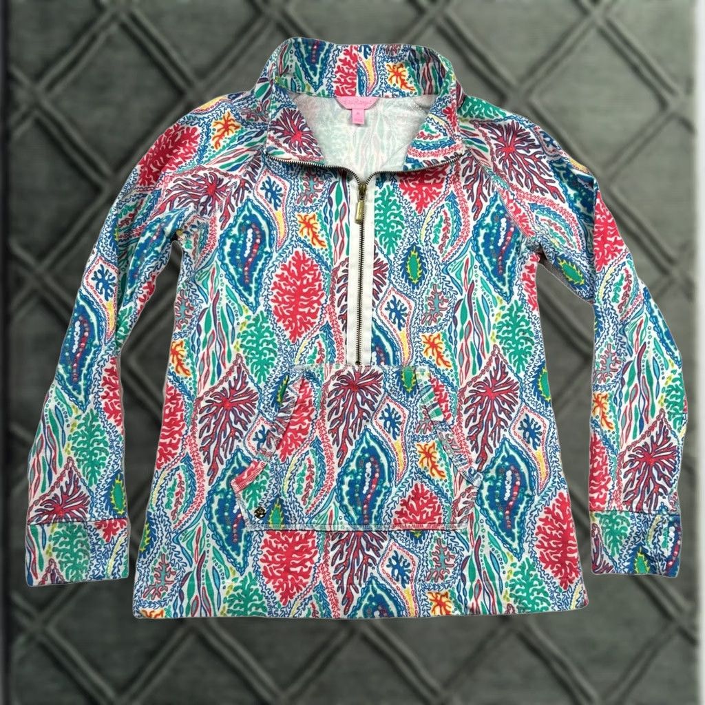 Lilly Pulitzer Lilly Pulitzer Top Womens M 1/2 Zip Pullover Geometric Coral Multicolor Mock Neck Sweatshirt Sweater Size M / US 6-8 / IT 42-44 - 1 Thumbnail