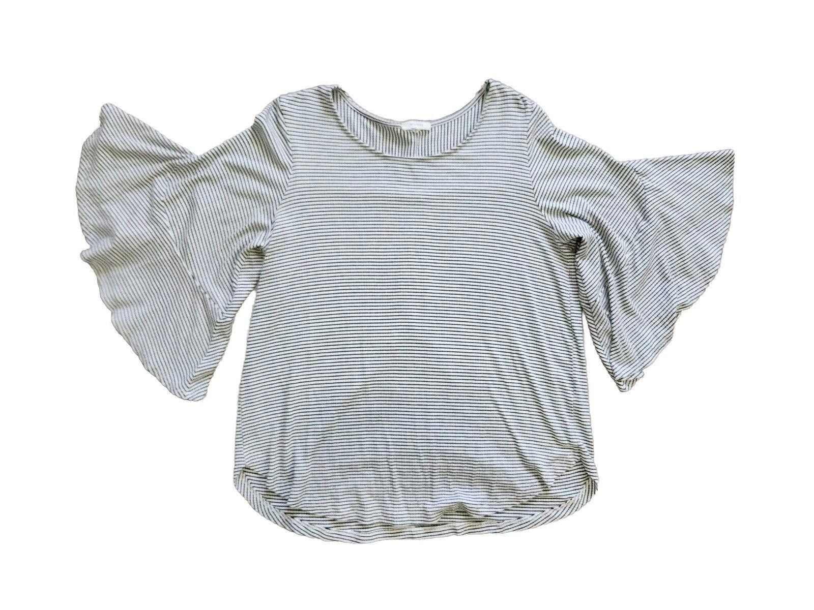 Designer Pleione Blouse Medium Black White Striped Bell Sleeves Size M / US 6-8 / IT 42-44 - 1 Thumbnail
