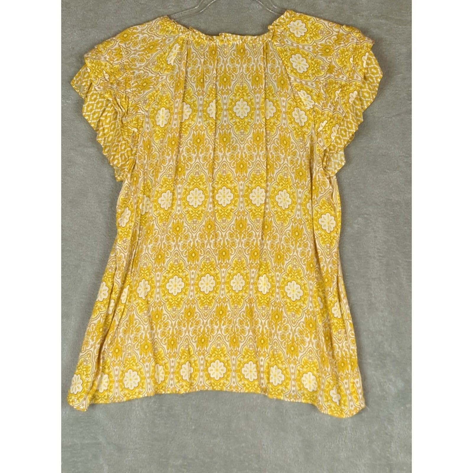 Vintage Rose Olive Yellow Floral Tasseled V Neck Short Sleeve Top L Casual Blouse Size L / US 10 / IT 46 - 7 Thumbnail
