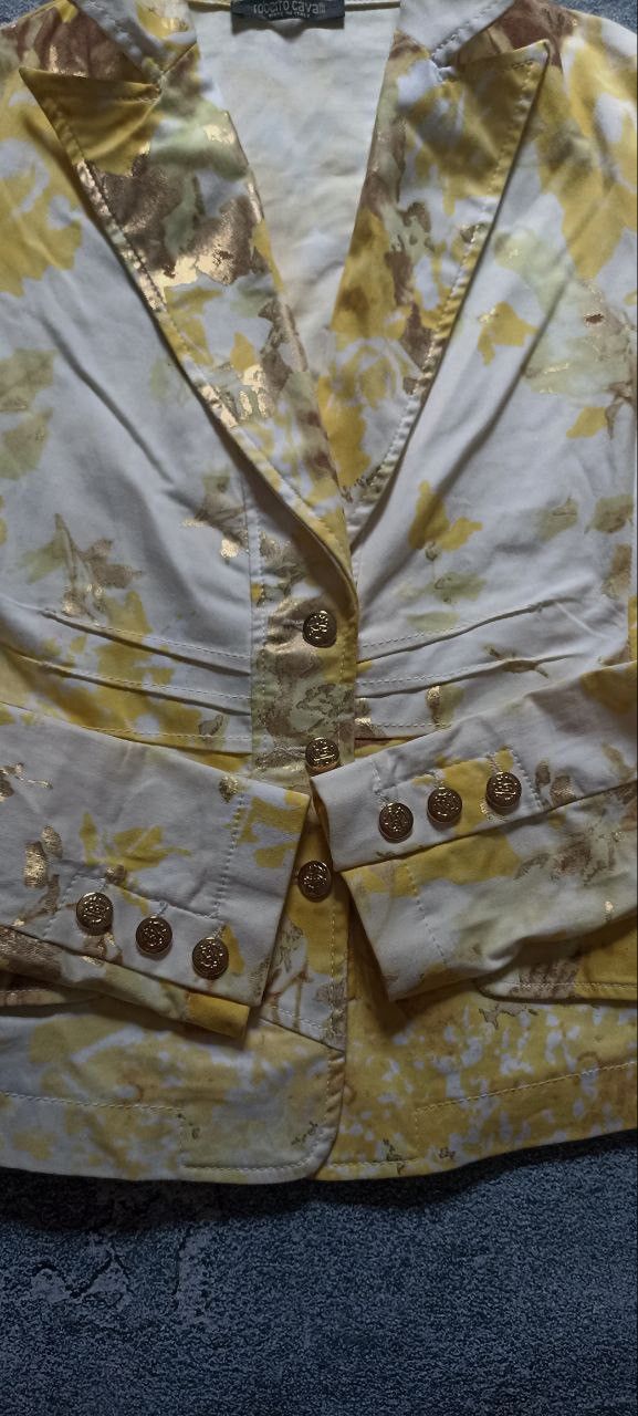 Roberto Cavalli Rare Roberto Cavalli Y2K Floral Print Jacket Yellow & Gold Size S / US 4 / IT 40 - 4 Thumbnail