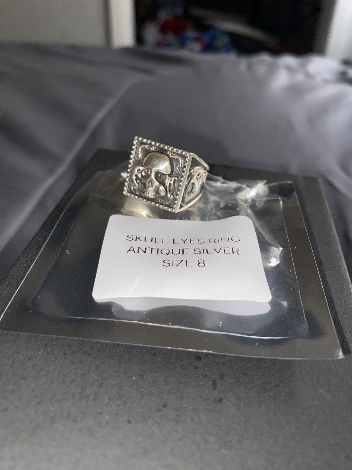 image of Silver Revenge Skull Eyes Ring, Men's (Size 28)