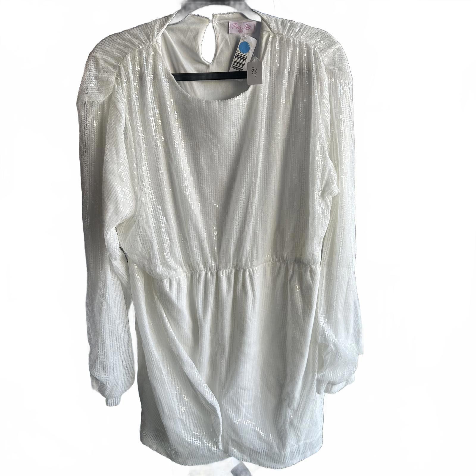 Designer Pink Lily Sparkling White Long Sleeve Blouse - New With Tags Size XXL / US 16-18 / IT 52-54 - 1 Preview