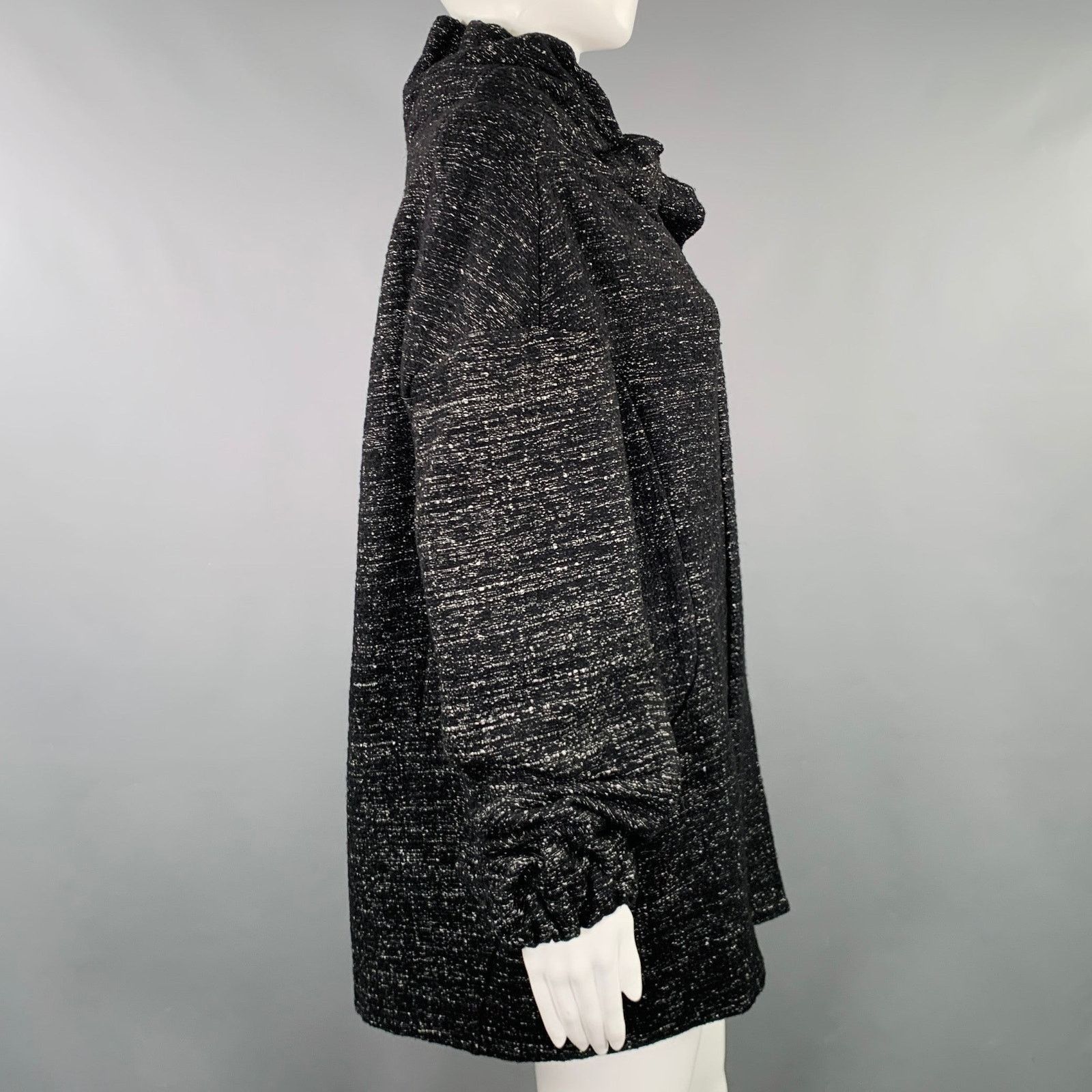 Marni MARNI Size 8 Black White Wool Blend Woven Ruched Zip Up Coat Size US XS / EU 42 / 0 - 3 Thumbnail