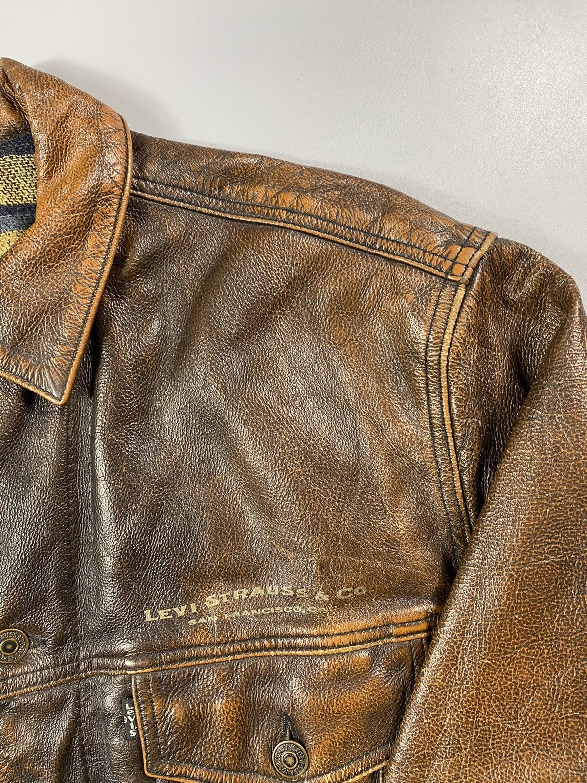 Levi's Grail! 1970s Levis Long Horn Trucker Leather Jacket Size US L / EU 52-54 / 3 - 9 Thumbnail