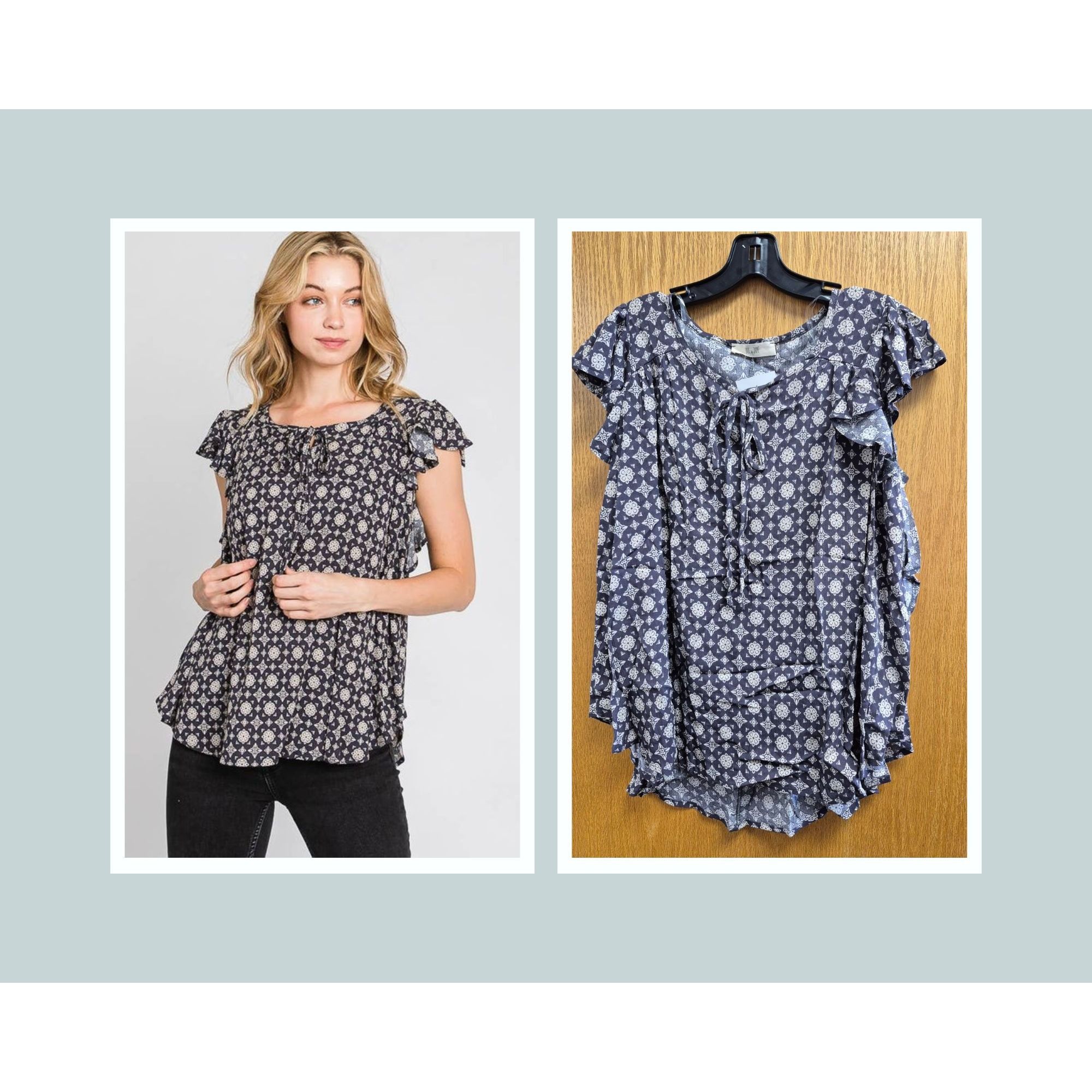Other Jade By Jane Womens Navy & White Boho Floral Ruffle Sleeve B Size S / US 4 / IT 40 - 1 Thumbnail