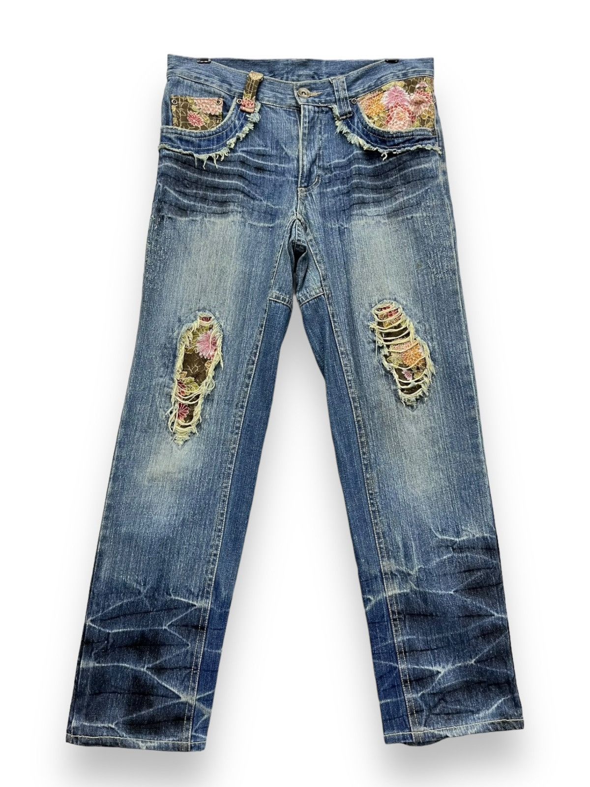 Real Japan Blues 🔥FYE🔥GUMU Grunge Frayed Distressed Ripped Denim Jeans Size US 32 / EU 48 - 2 Thumbnail
