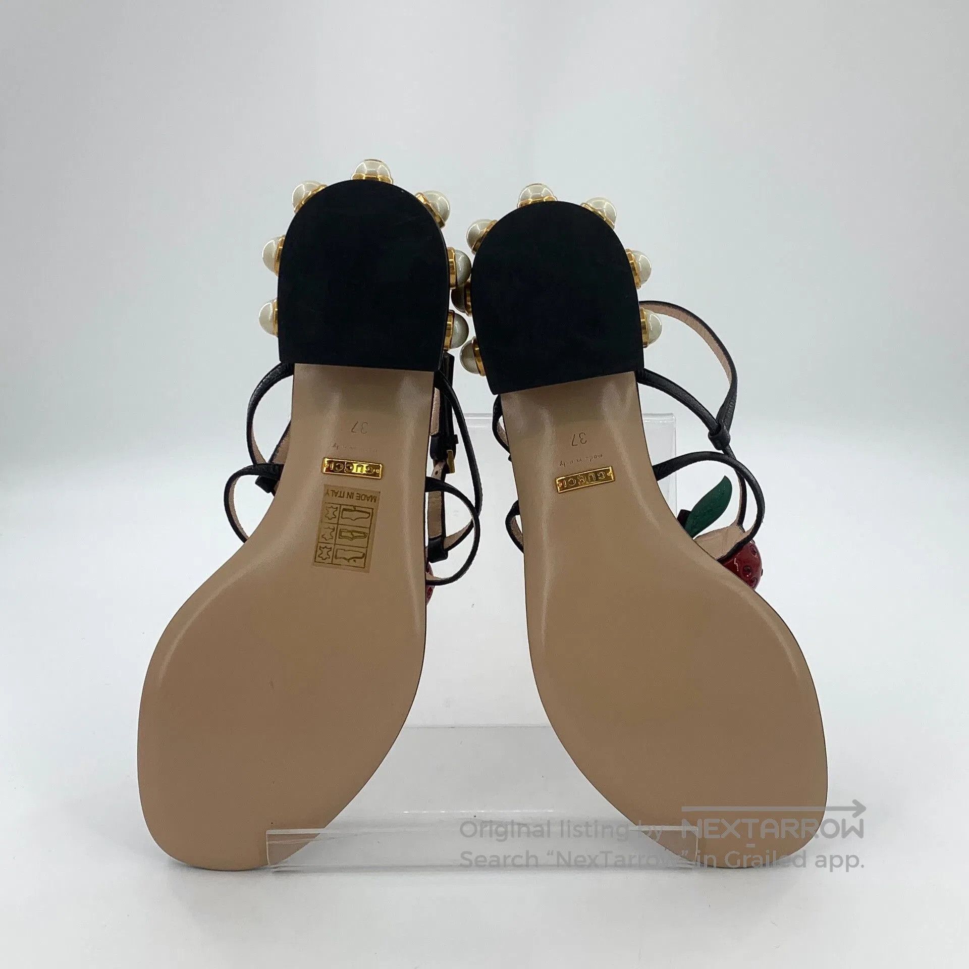 Gucci Gucci 37 Black Pearl Cherry Thong Sandals. Size US 6 / IT 36 - 5 Thumbnail