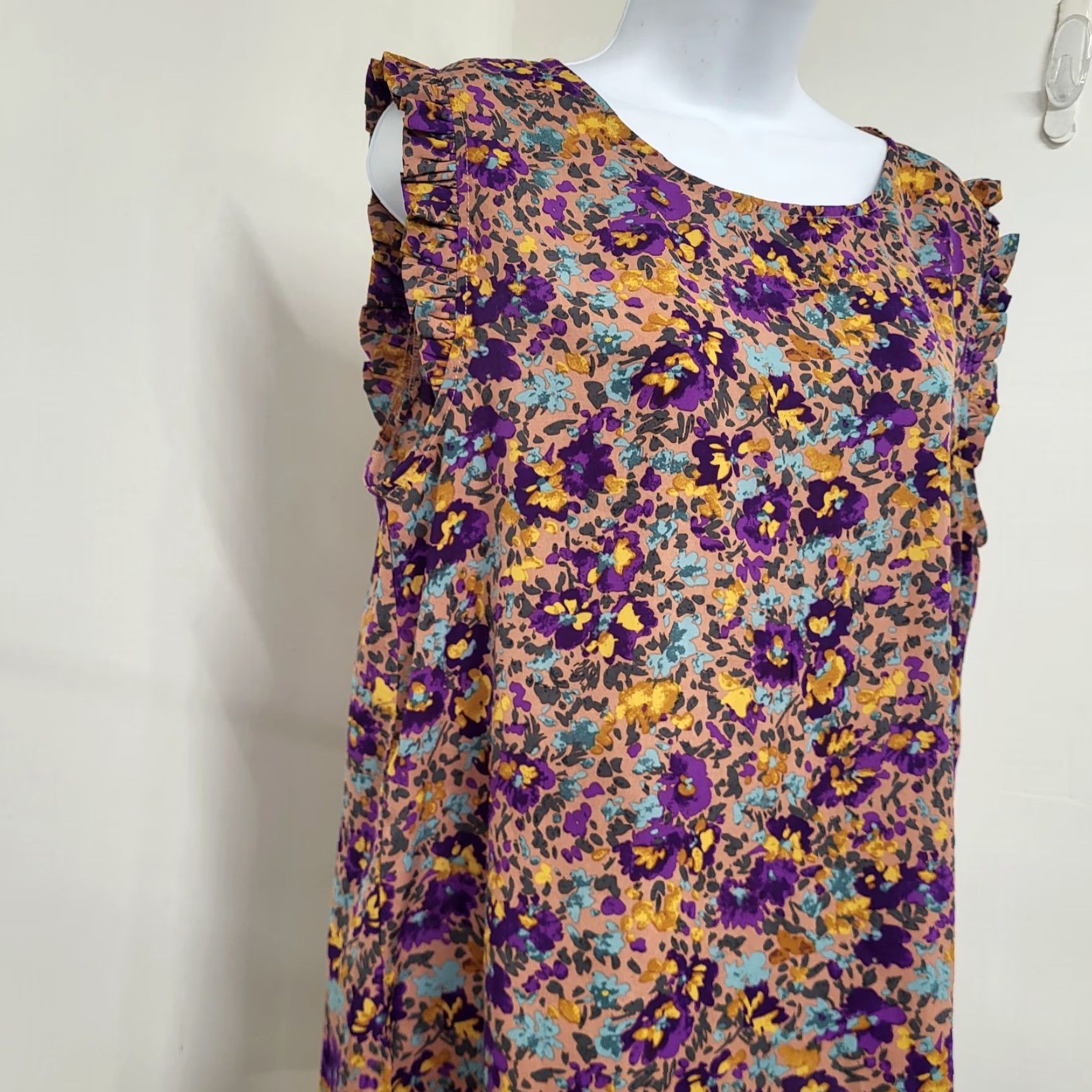 Vintage Jodifl Shirt Women's Sz Large Short Sleeve Purple Yellow Floral Print Top Blouse Size L / US 10 / IT 46 - 2 Thumbnail
