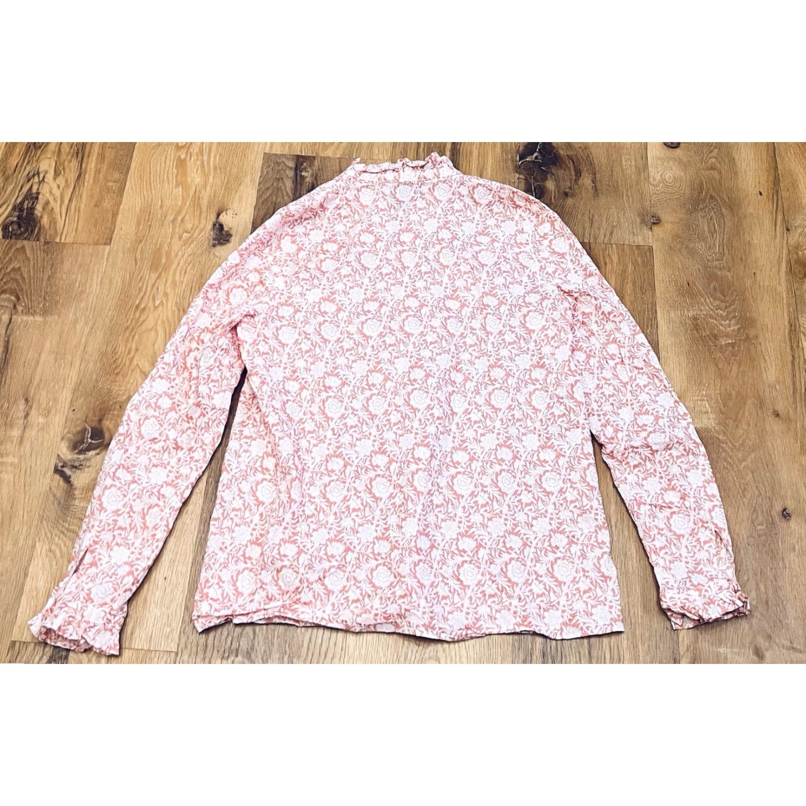 Pinko Sezane Blouse Pink White Floral Button Up Ruffle Long Sleeve 36 Women's Shirt Womens Blouse Floral Embroidery Colorful Size XS / US 0-2 / IT 36-38 - 3 Thumbnail